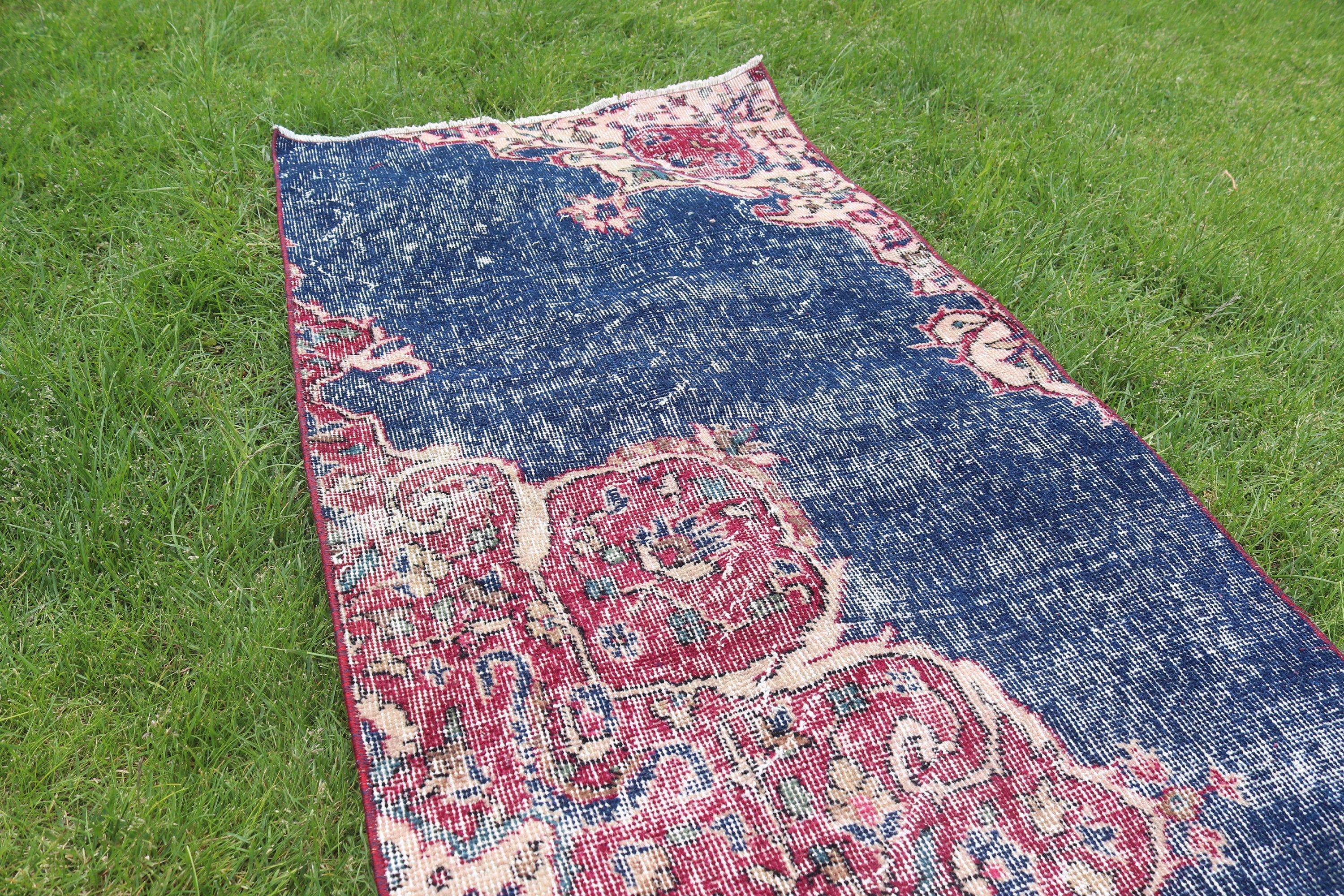 Organic Rugs, Entry Rug, Vintage Rug, Small Area Rug, Turkish Rugs, Home Decor Rug, Blue Kitchen Rug, Geometric Rugs, 2.4x4.5 ft Small Rugs