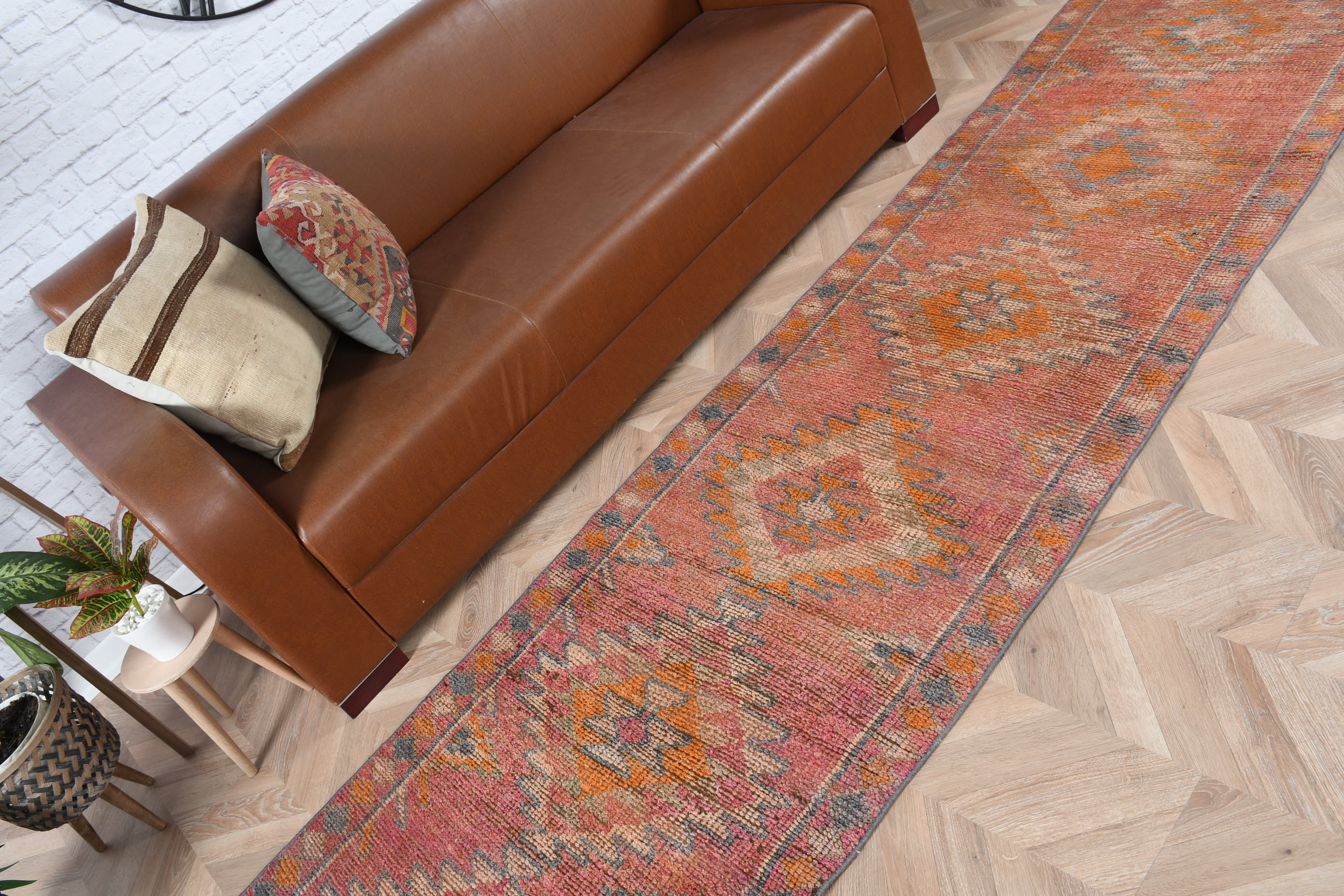 Pink  2.7x11.8 ft Runner Rug, Muted Rug, Stair Rugs, Turkish Rug, Corridor Rug, Vintage Rugs, Home Decor Rugs