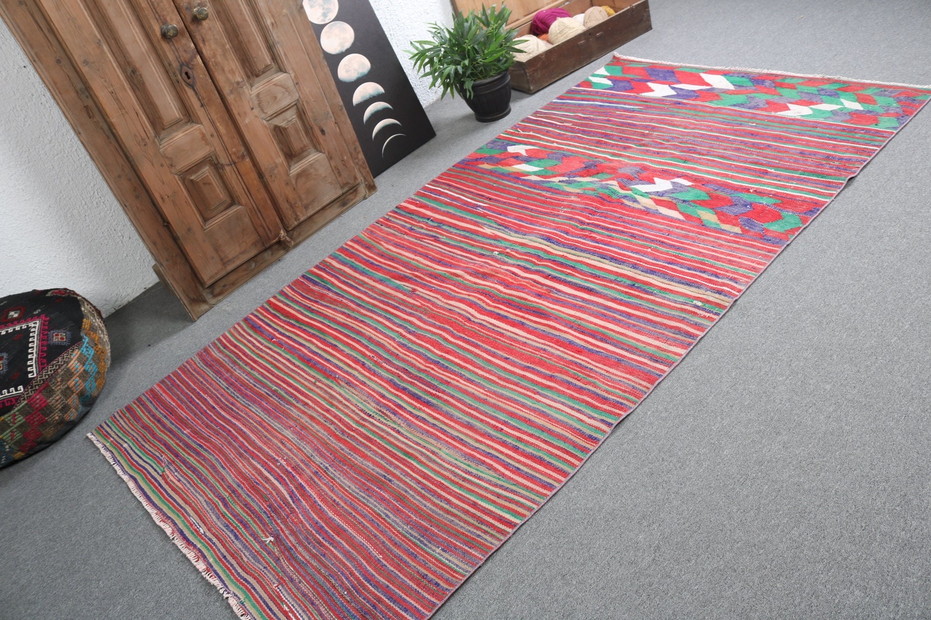 Kilim, Ev Dekorasyonu Halıları, Yatak Odası Halıları, Boho Alan Halısı, 4,4x8,4 ft Alan Halısı, Vintage Alan Halısı, Vintage Halı, Türk Halıları, Kırmızı Fas Halıları