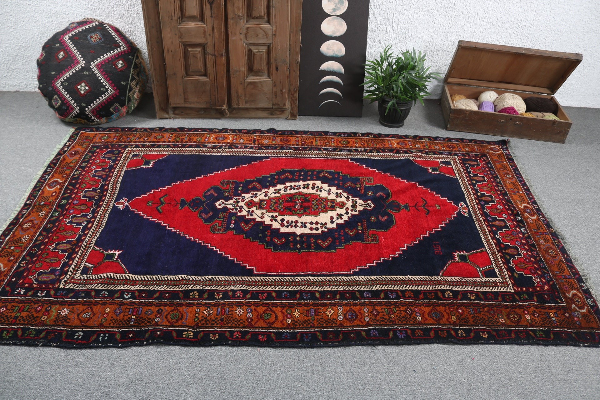 Büyük Vintage Halılar, Türk Halıları, Açıklama Halıları, Mavi Yatak Odası Halıları, Büyük Boho Halıları, Boho Halısı, 5,2x8,1 ft Büyük Halılar, Vintage Halılar