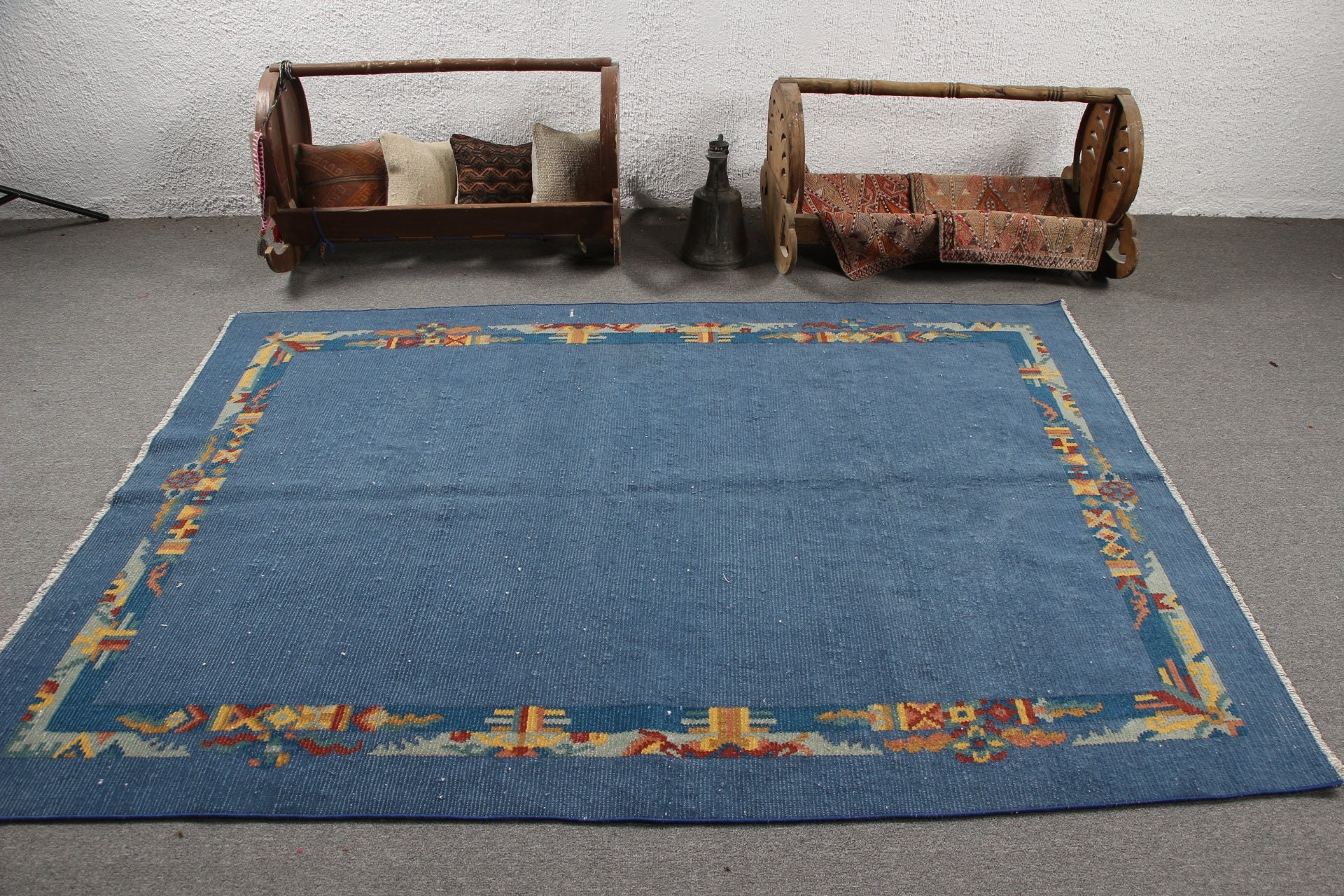 Oturma Odası Halısı, Ev Dekor Halısı, Vintage Halı, Havalı Halı, Yatak Odası Halısı, Türk Halısı, Tasarımcı Halıları, Mavi 5.2x7.2 ft Alan Halıları