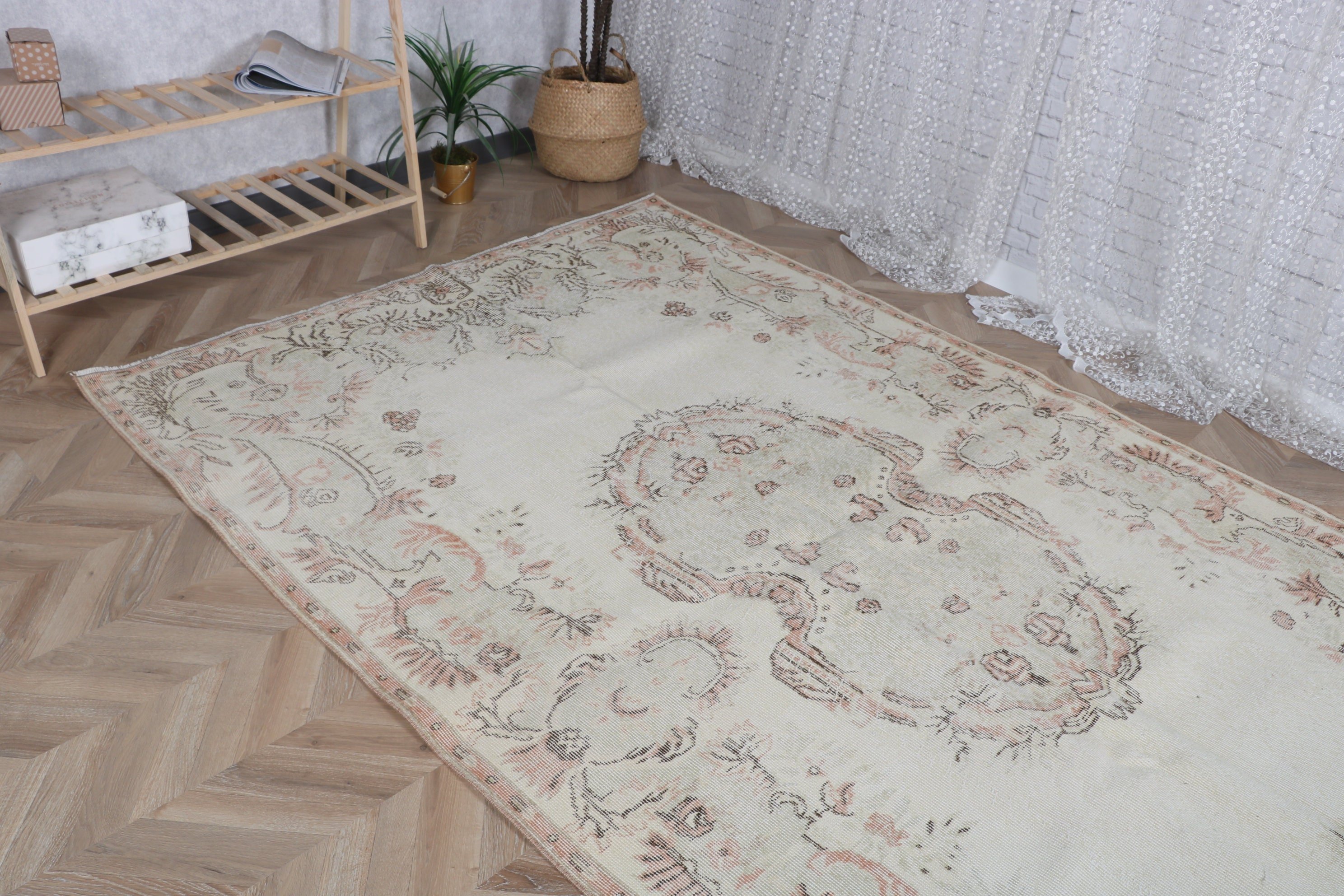 Organic Rugs, Luxury Rugs, Geometric Rugs, Beige Antique Rug, Turkish Rug, Vintage Rugs, Salon Rug, 5.6x9.2 ft Large Rugs, Dining Room Rug