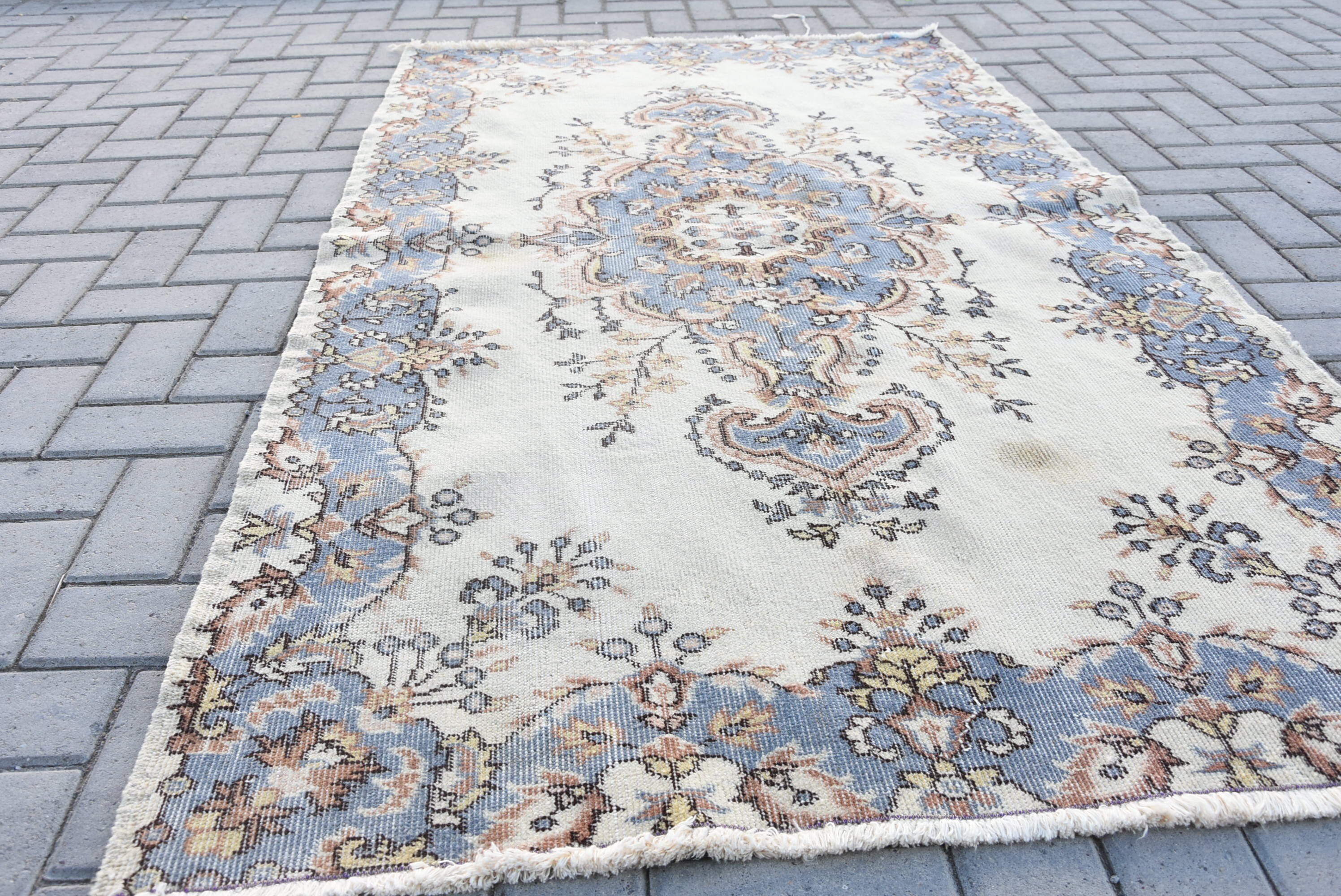 Pale Rug, Oushak Rug, Beige Antique Rug, Home Decor Rug, Kitchen Rug, Turkish Rug, Vintage Rug, Rugs for Dining Room, 3.9x6.6 ft Area Rugs