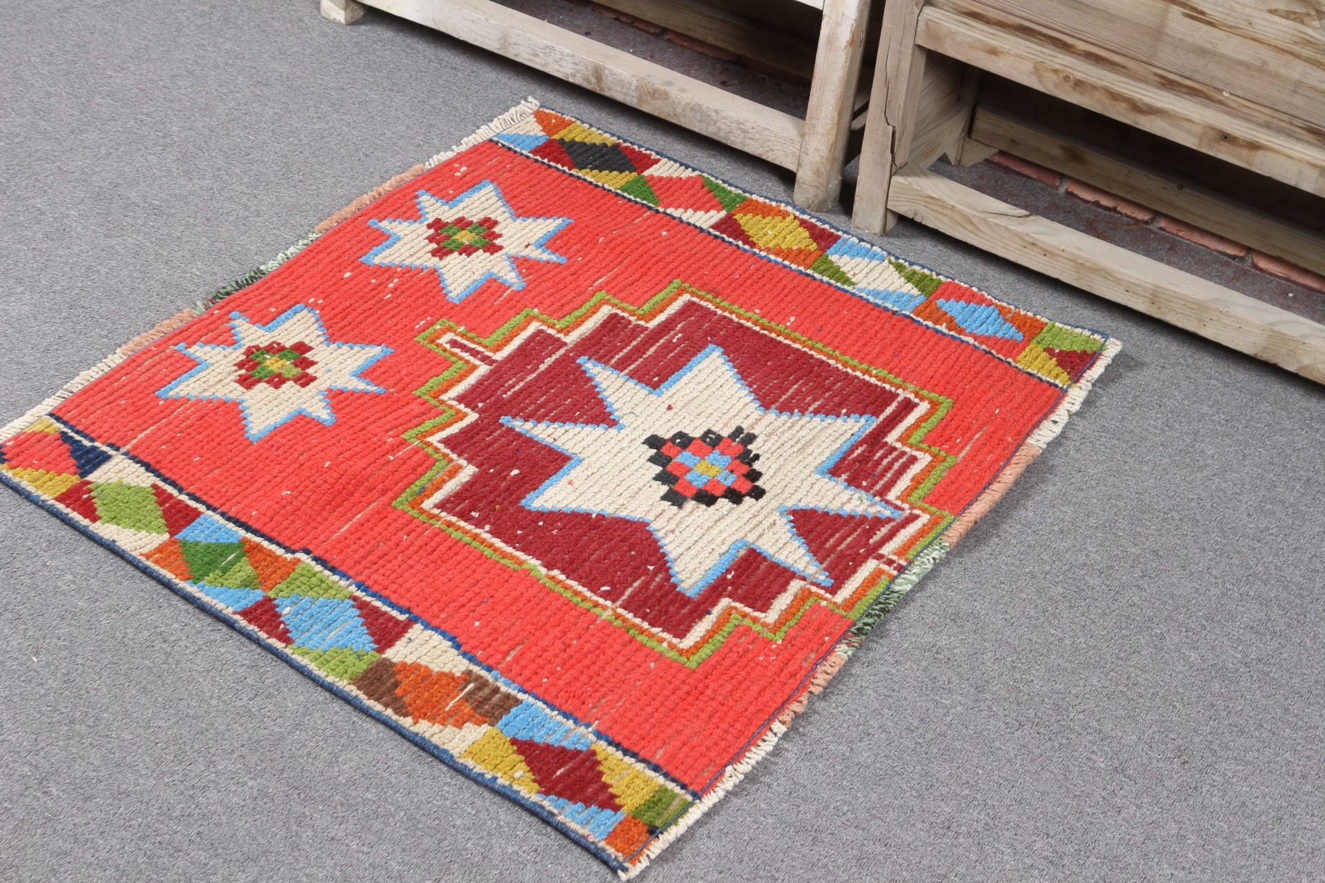 Entry Rug, Vintage Rug, Rugs for Kitchen, Antique Rug, Red  3.1x2.6 ft Small Rug, Turkish Rug, Nursery Rugs