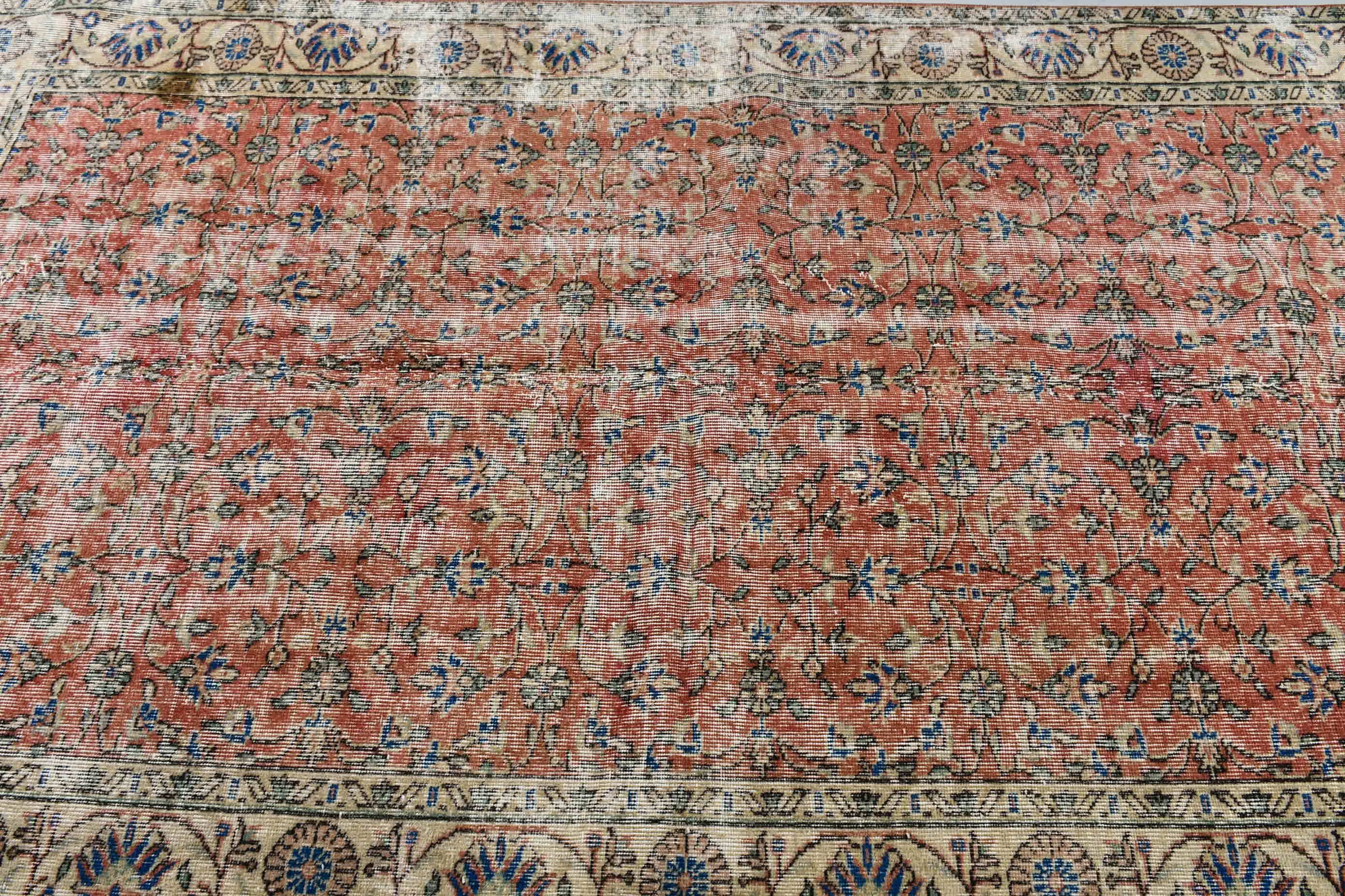 Oushak Rug, Antique Rug, Salon Rug, Vintage Rug, Turkish Rug, 4.9x8.2 ft Large Rug, Red Floor Rug, Rugs for Dining Room, Bedroom Rugs