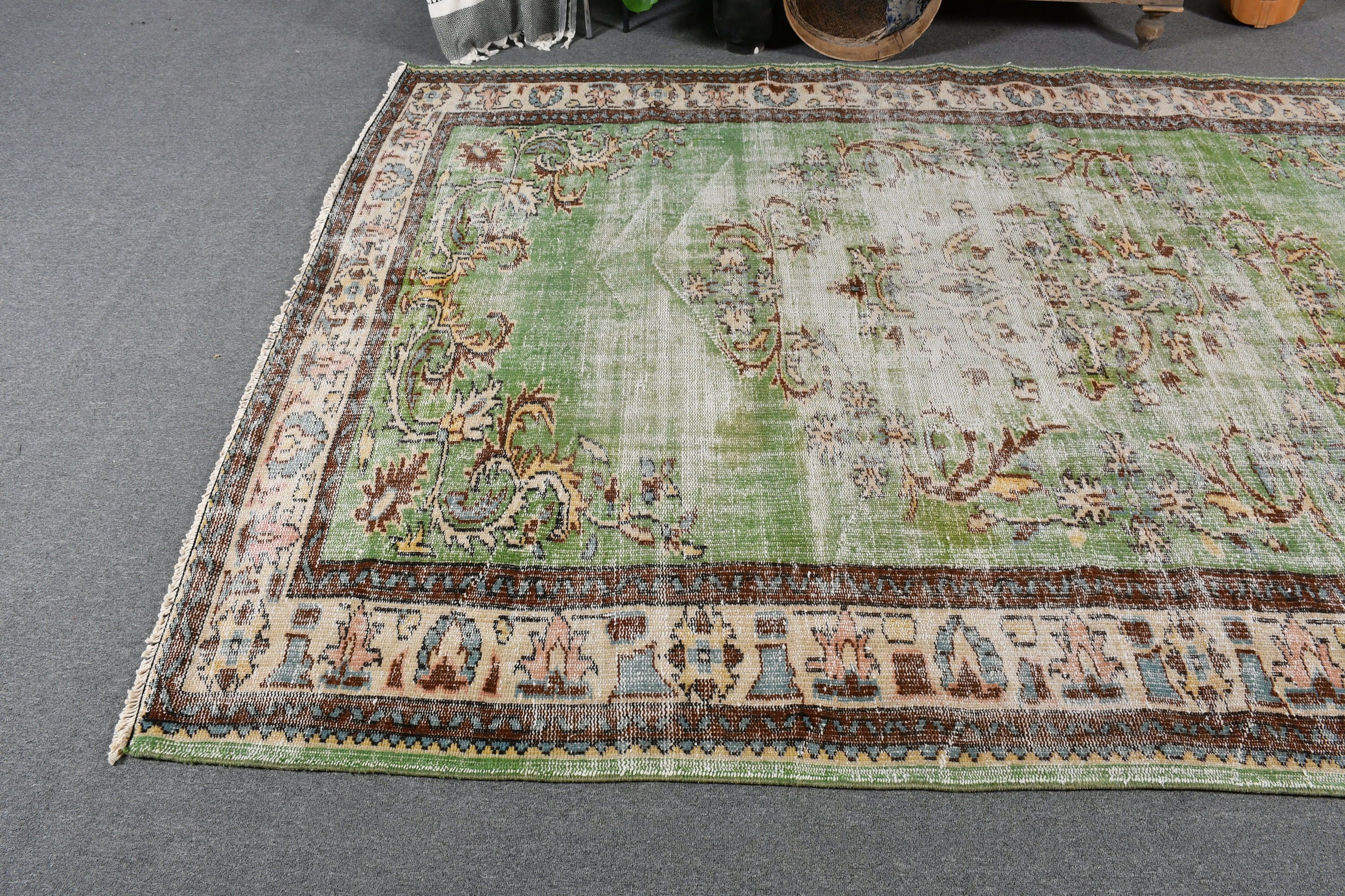 Salon Rug, Turkish Rug, Kitchen Rugs, Moroccan Rug, Green Cool Rug, Vintage Rug, 6.5x9.4 ft Large Rugs, Living Room Rug, Rugs for Bedroom