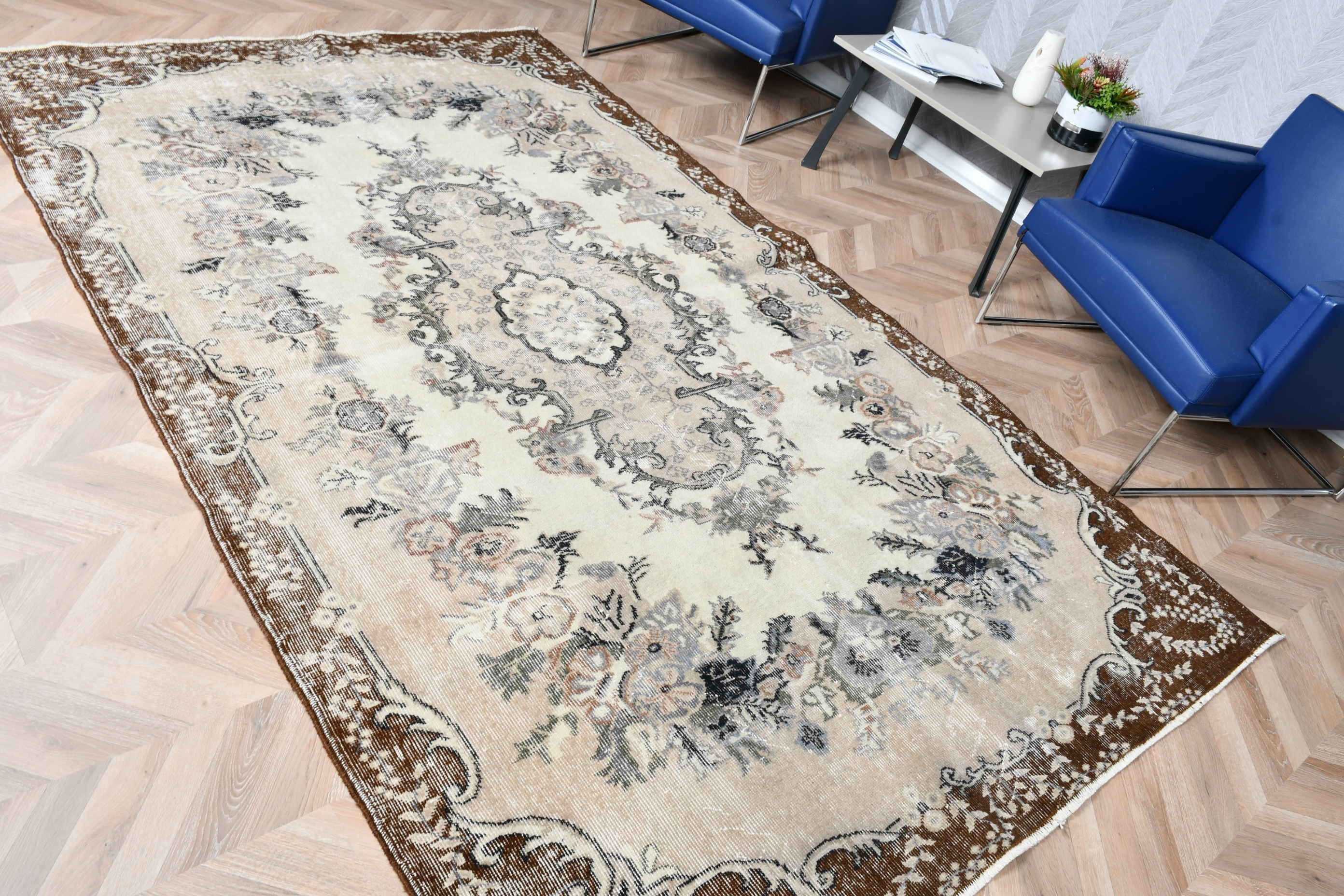 5.7x9.3 ft Büyük Halılar, Türk Halısı, Oturma Odası Halısı, Salon Halıları, Vintage Halılar, Salon Halıları, Oryantal Halı, Antika Halı, Bej Soğuk Halı