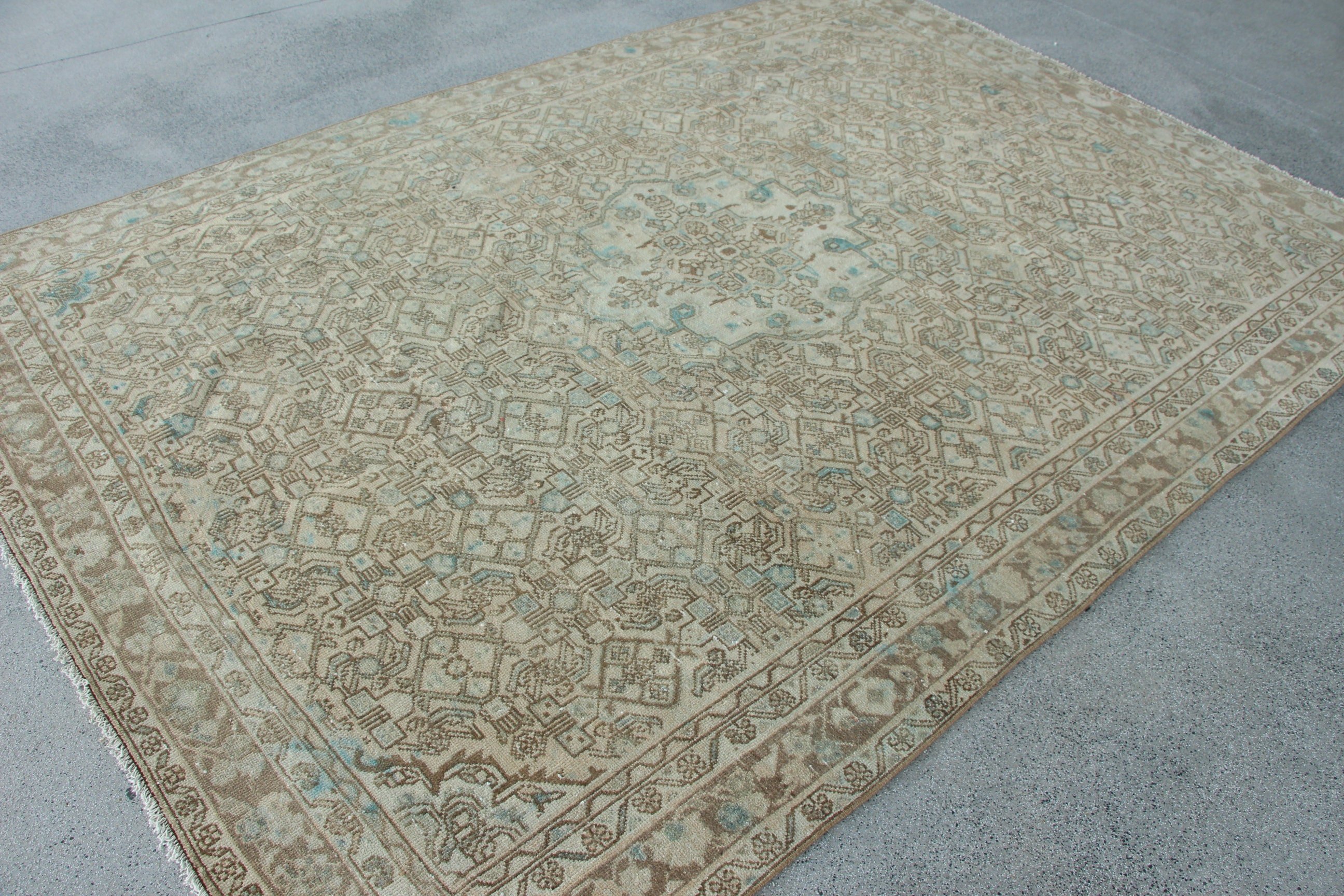 Açıklama Halıları, Oturma Odası Halıları, Nötr Halı, Türk Halıları, 6,7x9,3 ft Büyük Halılar, Bej Yer Halıları, Büyük Oushak Halıları, Vintage Halı