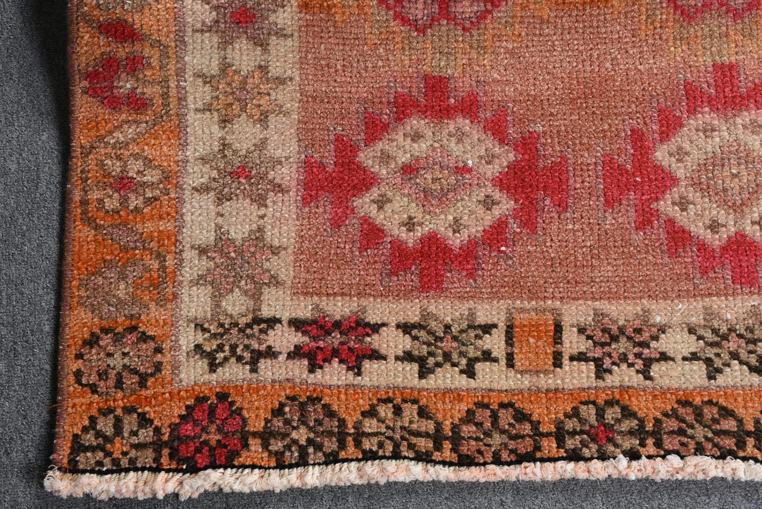 Yer Halısı, Vintage Halılar, Merdiven Halıları, 2,8x11,9 ft Yolluk Halısı, Turuncu Oushak Halısı, Koridor Halısı, Türk Halıları, Ev Dekorasyonu Halıları, Yatak Odası Halısı