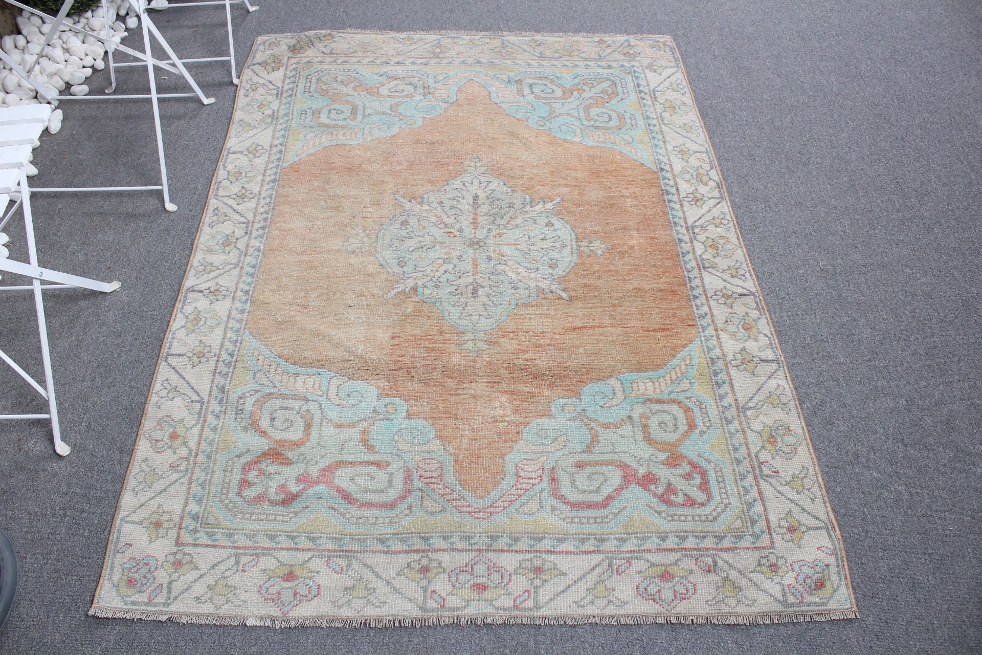 Bedroom Rug, Kitchen Rug, Vintage Rugs, 4.1x5.6 ft Accent Rug, Antique Rugs, Blue Floor Rug, Turkish Rug, Art Rug, Rugs for Entry, Wool Rug