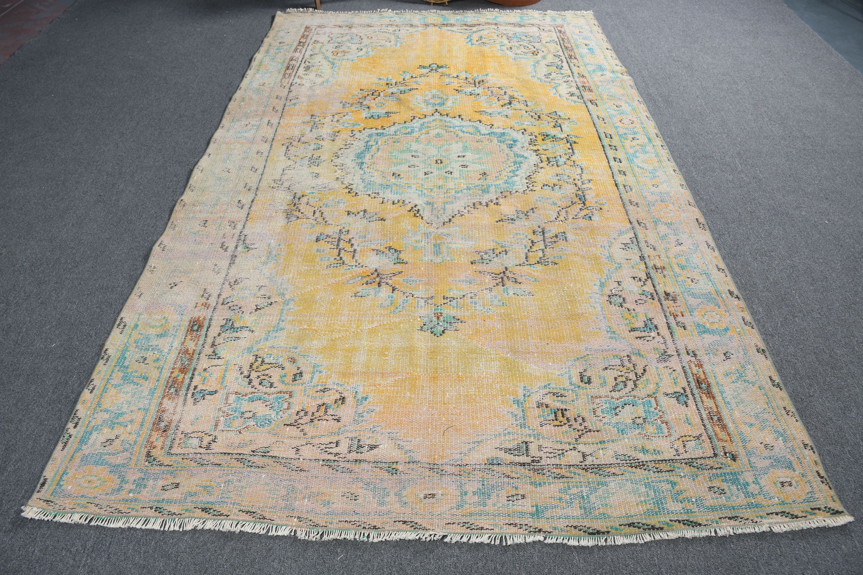 Bedroom Rug, Oushak Rugs, Vintage Rug, Dining Room Rug, Decorative Rugs, Turkish Rug, Yellow Oriental Rugs, 5.6x9.3 ft Large Rug, Wool Rugs