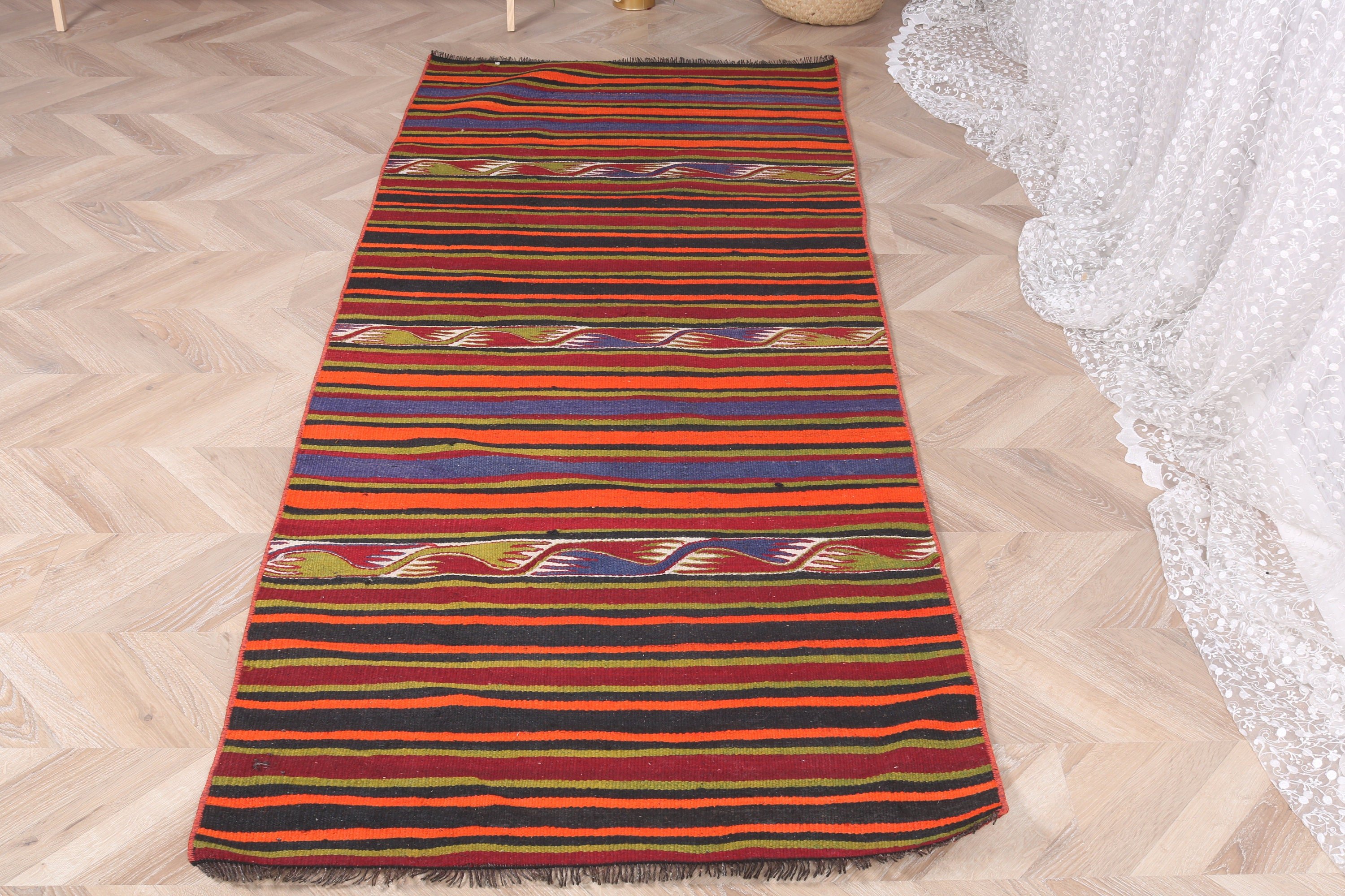 2.9x7.1 ft Accent Halı, Türk Halıları, Yatak Odası Halıları, Vintage Halı, Oryantal Halılar, Ev Dekor Halıları, Gökkuşağı Lüks Halı, Vintage Accent Halı