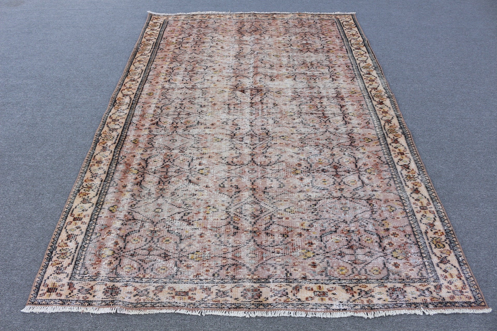 Living Room Rug, Vintage Rugs, Brown Kitchen Rug, 5.3x8.1 ft Large Rugs, Bright Rugs, Oushak Rug, Turkish Rugs, Salon Rugs, Antique Rugs