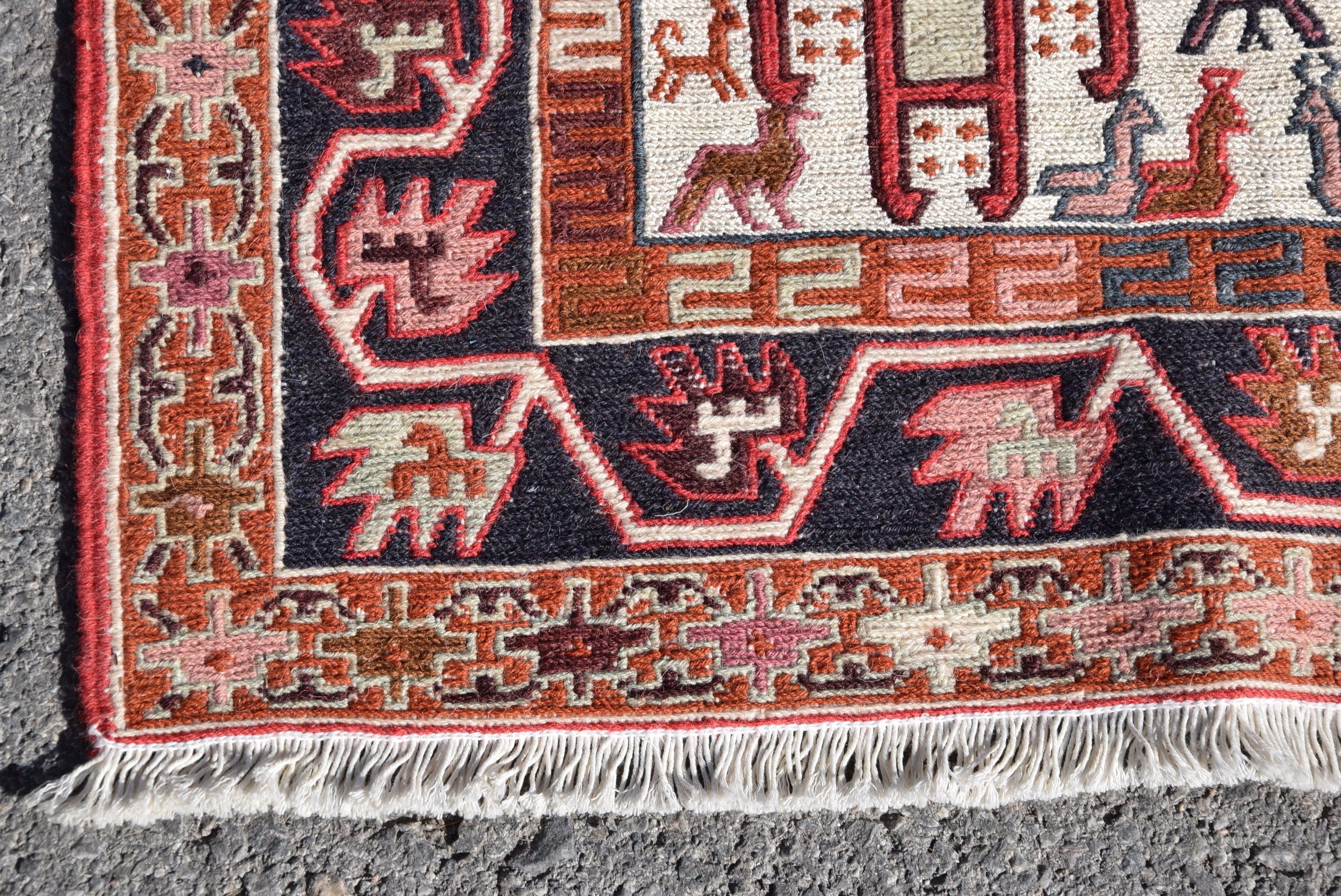 2.5x3.1 ft Small Rugs, Wool Rug, Turkish Rug, Anatolian Rugs, Wall Hanging Rug, Kitchen Rug, Pale Rugs, Red Wool Rugs, Vintage Rug, Kilim