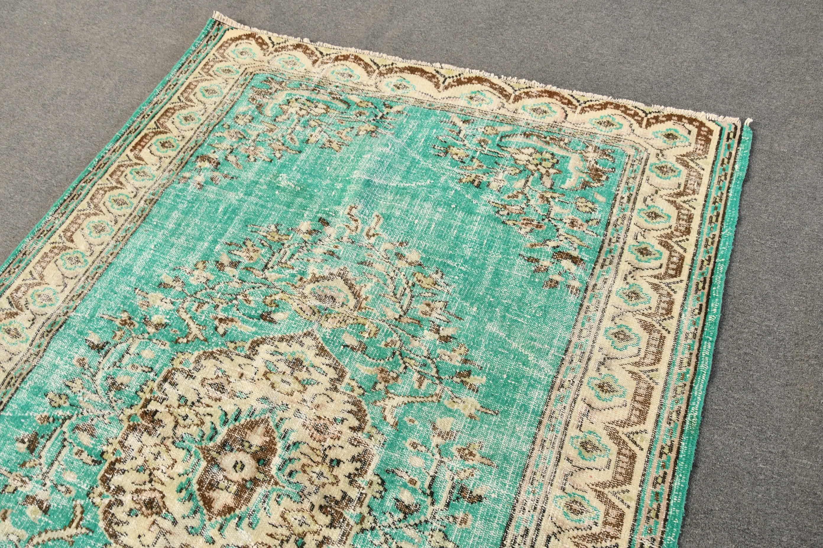 Salon Halısı, Yemek Odası Halısı, 5.5x8.1 ft Büyük Halı, Vintage Halılar, Türk Halıları, Antika Halı, Yeşil Ev Dekor Halısı, Soyut Halı