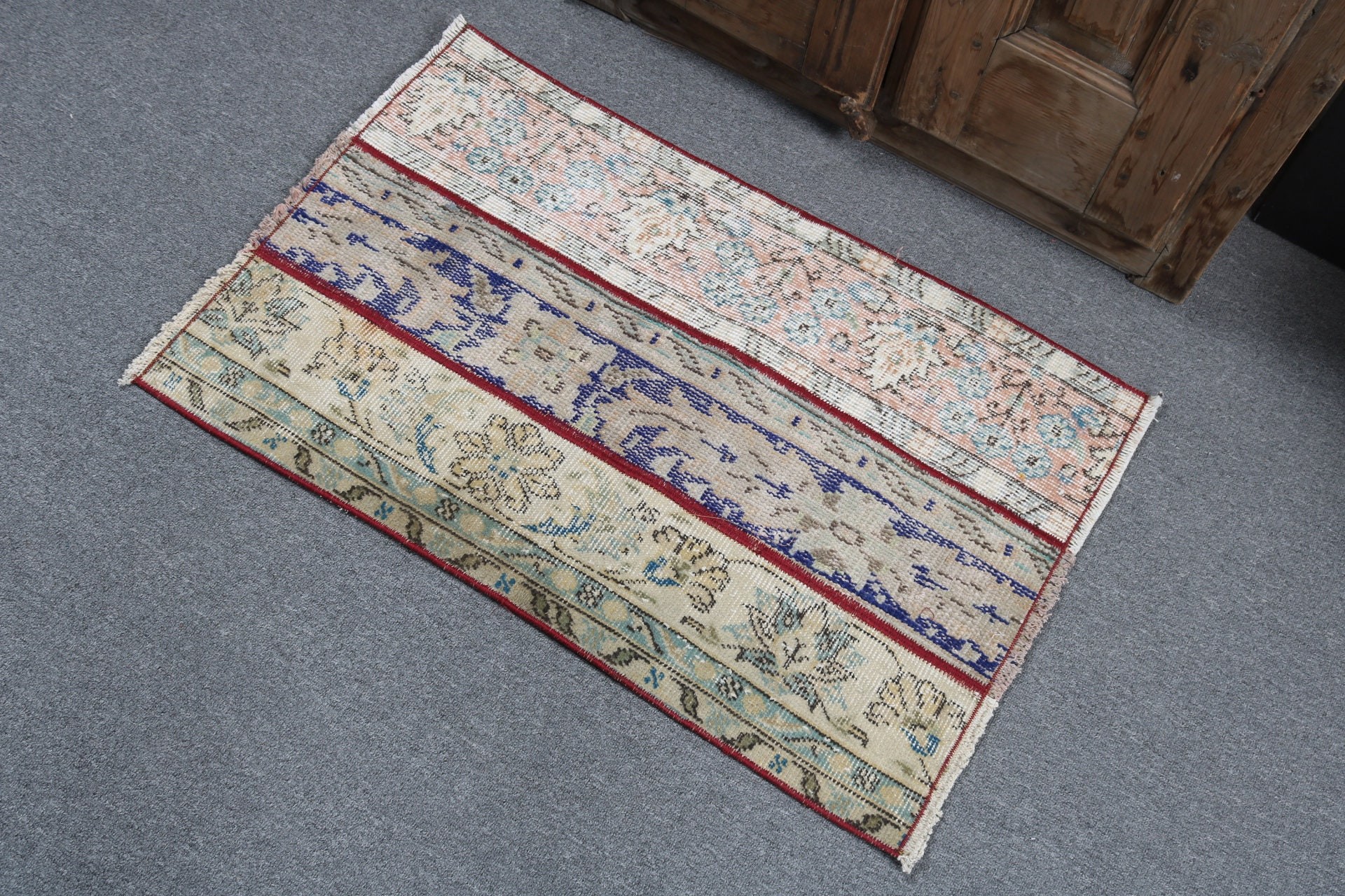 Oushak Halıları, Yeşil 2x3,1 ft Küçük Halı, Vintage Halı, Türk Halıları, Küçük Alan Halısı, Araba Paspas Halıları, Modern Halılar