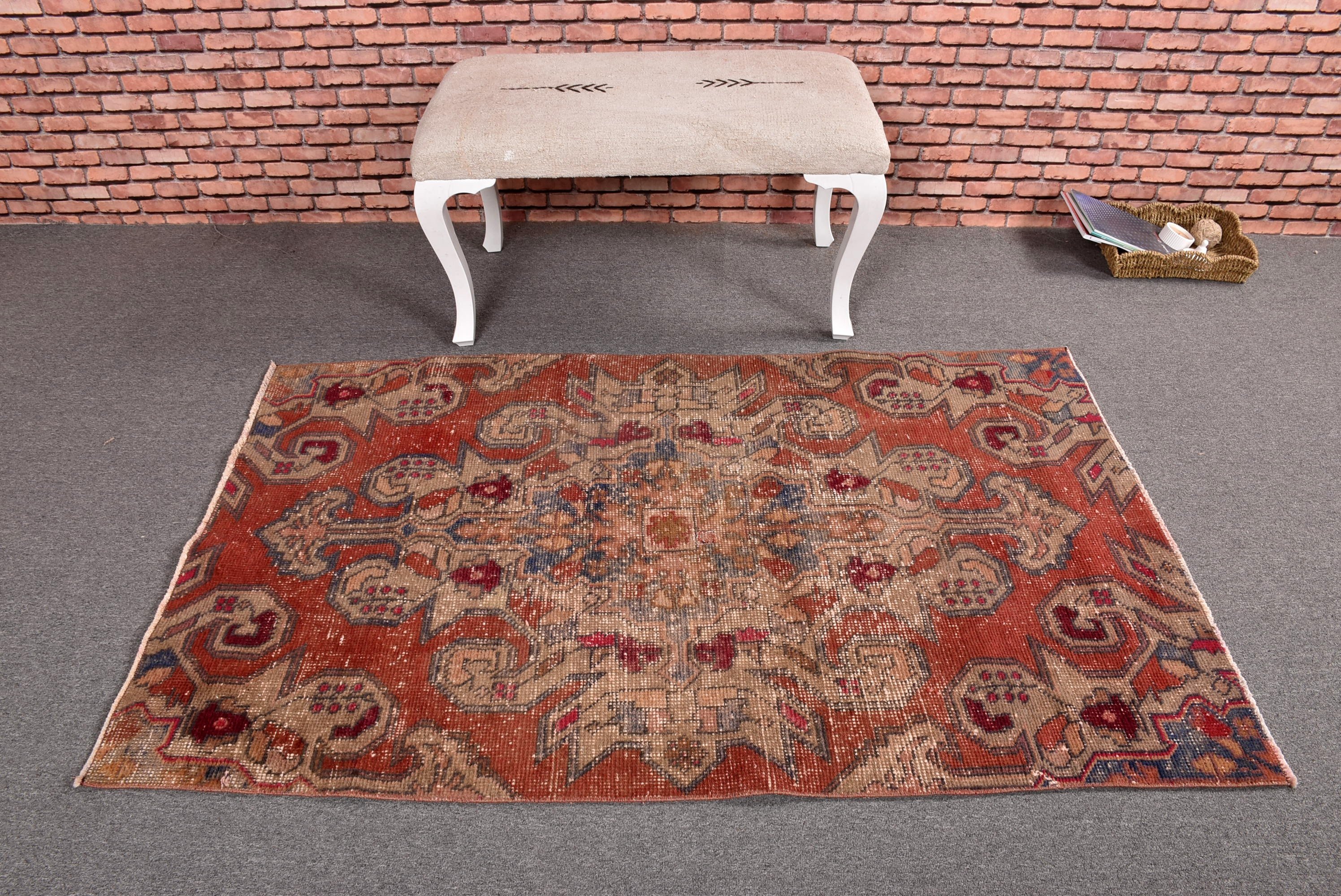 Boho Accent Rug, 3.5x5.5 ft Accent Rug, Moroccan Rugs, Vintage Rugs, Vintage Accent Rug, Turkish Rugs, Red Statement Rugs