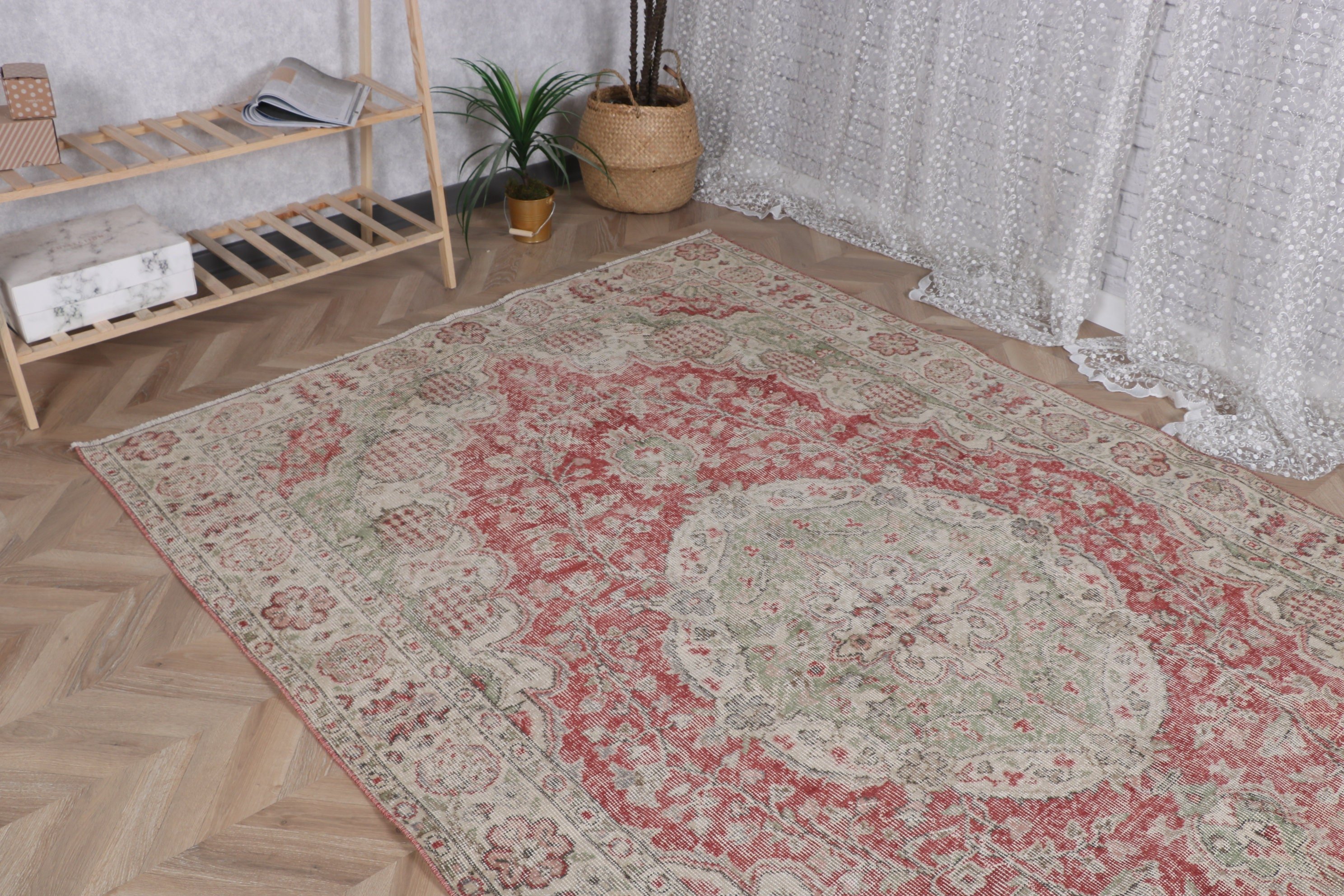 Mutfak Halıları, Vintage Halılar, Büyük Oushak Halıları, Aztek Halıları, Salon Halıları, Yer Halıları, 5,7x8,9 ft Büyük Halılar, Yeşil Oryantal Halılar, Türk Halısı