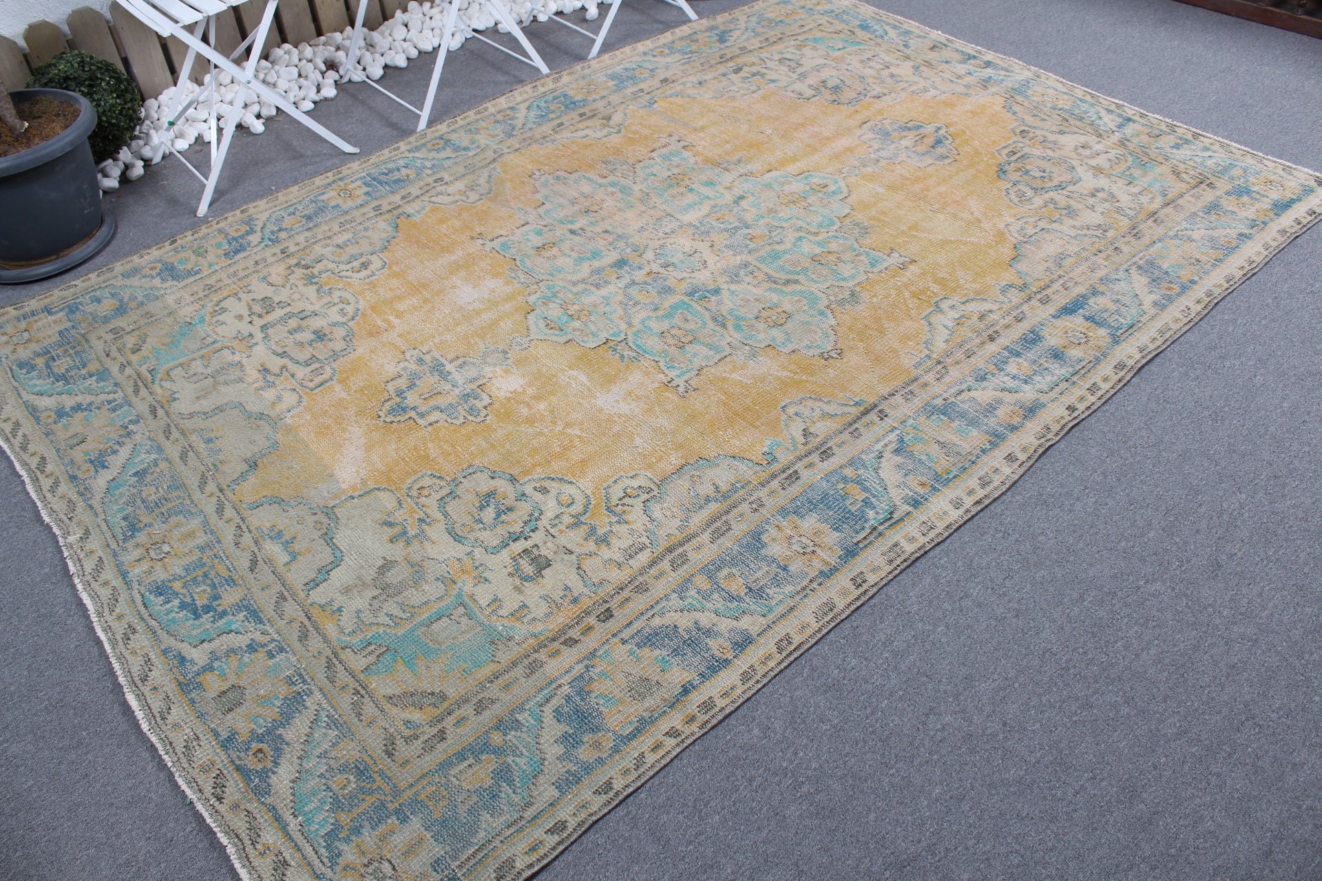 Vintage Rugs, 5.9x8.6 ft Large Rug, Living Room Rug, Turkish Rug, Bedroom Rug, Oriental Rug, Kitchen Rug, Dorm Rug, Yellow Wool Rugs