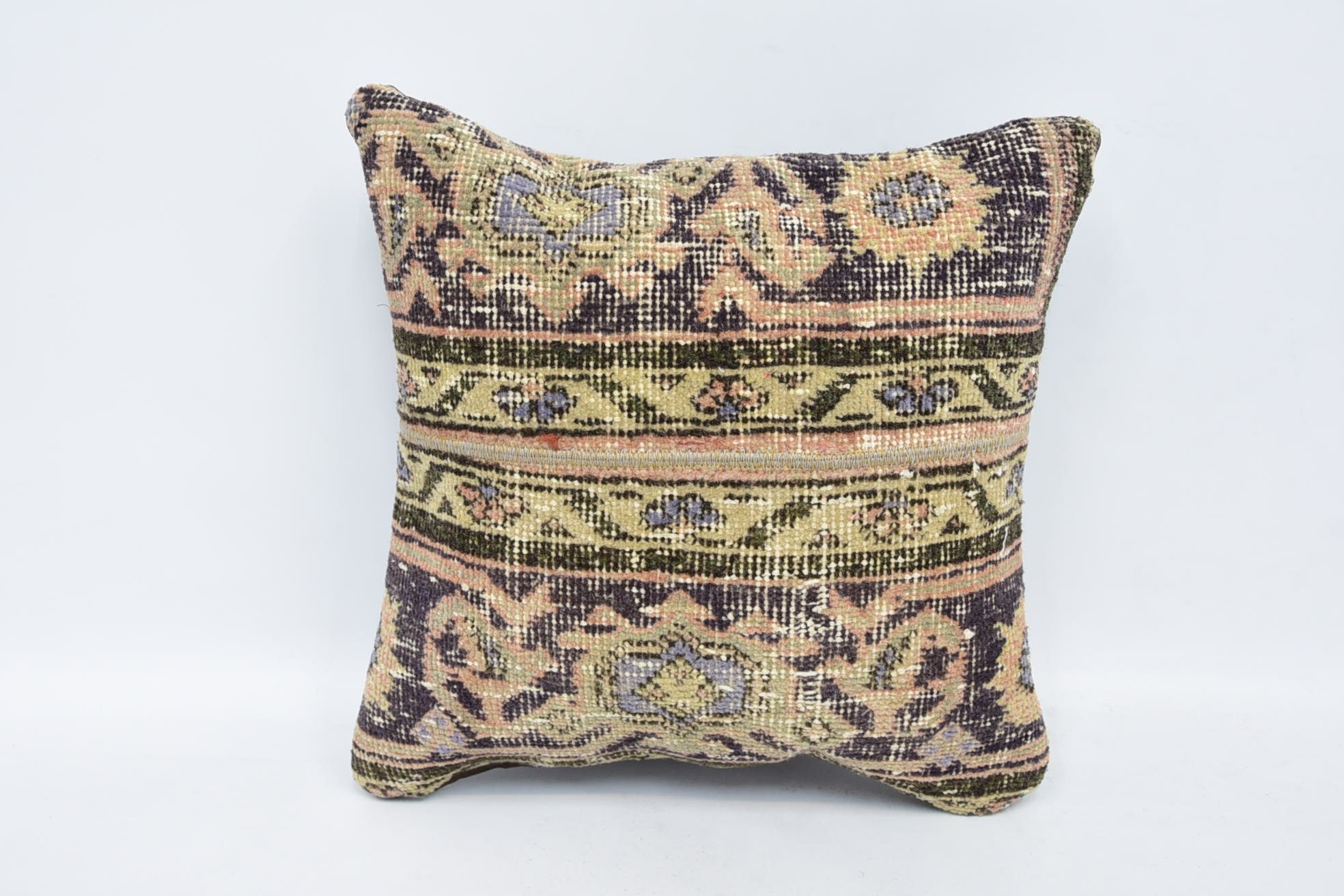 Decorative Throw Cushion Case, Boho Pillow, Vintage Kilim Throw Pillow, Interior Designer Pillow, 16"x16" Beige Pillow Case