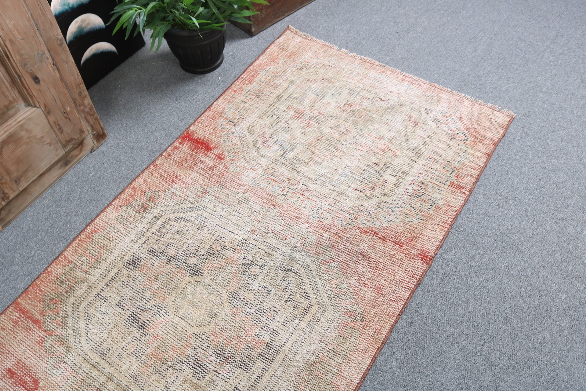 Kırmızı Mutfak Halısı, 2.7x6.6 ft Aksan Halıları, Boho Halıları, Vintage Vurgu Halıları, Giriş Halıları, Geometrik Halı, Vintage Halı, Türk Halıları