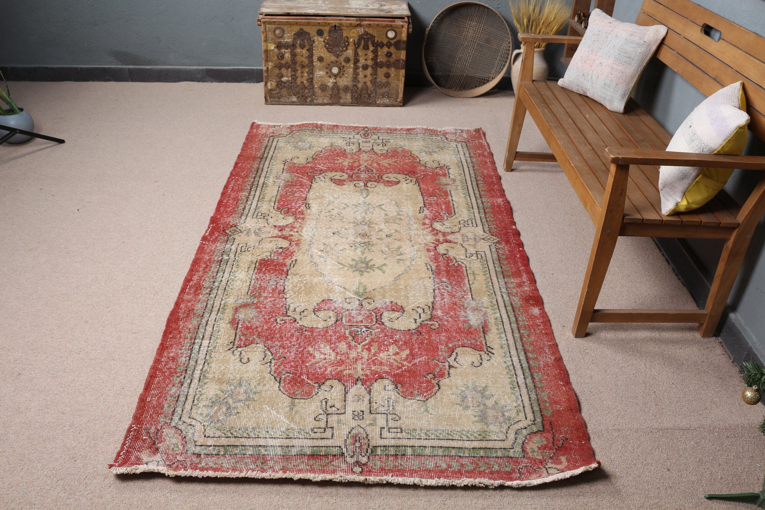 Nursery Rug, Antique Rugs, Boho Rug, Turkish Rug, Bedroom Rug, Rugs for Nursery, Beige  4.1x7.5 ft Area Rug, Vintage Rugs