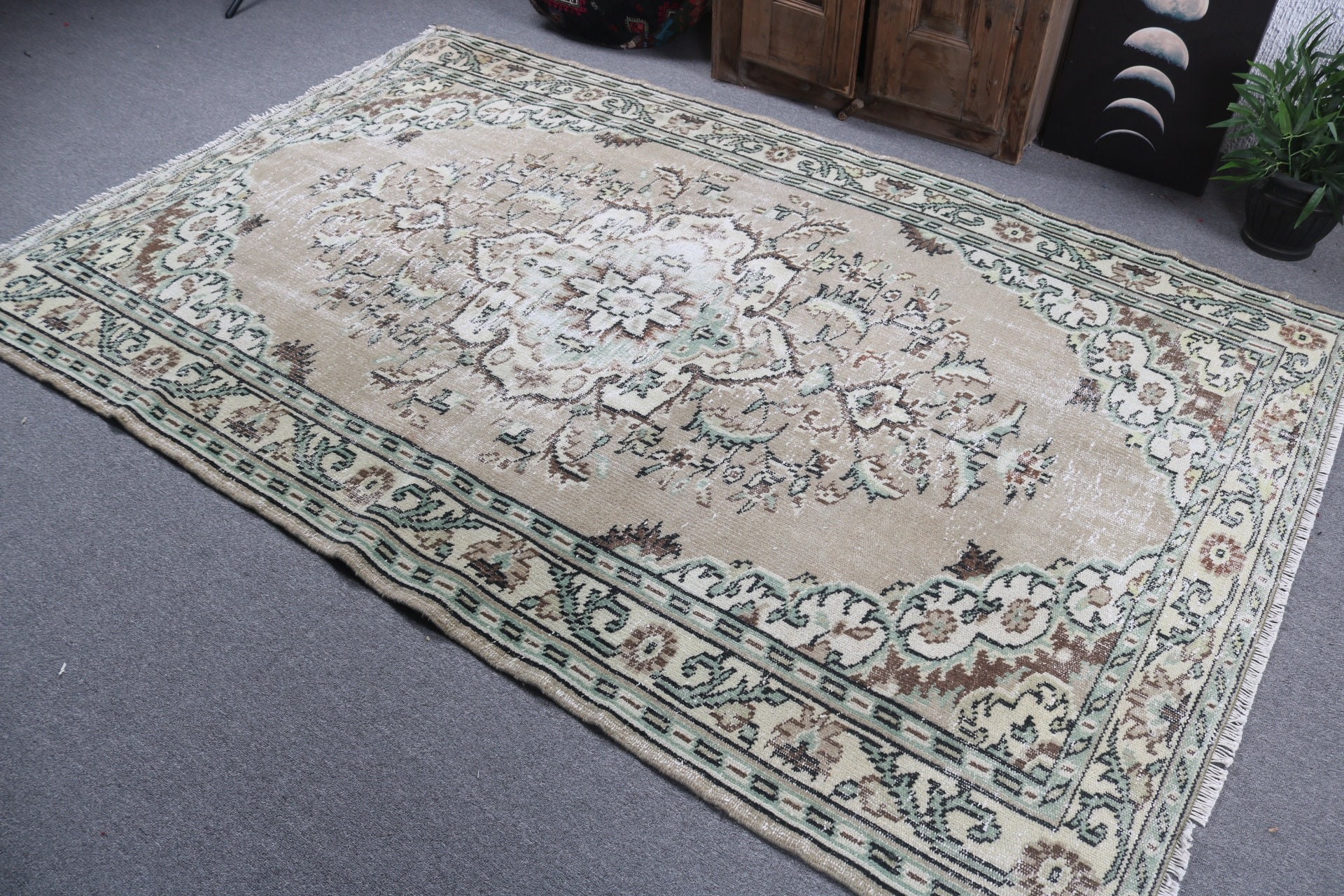 Türk Halısı, Kahverengi Lüks Halılar, Anadolu Halısı, 5,5x8,4 ft Büyük Halılar, Büyük Vintage Halı, Büyük Boho Halıları, Oryantal Halı, Vintage Halılar