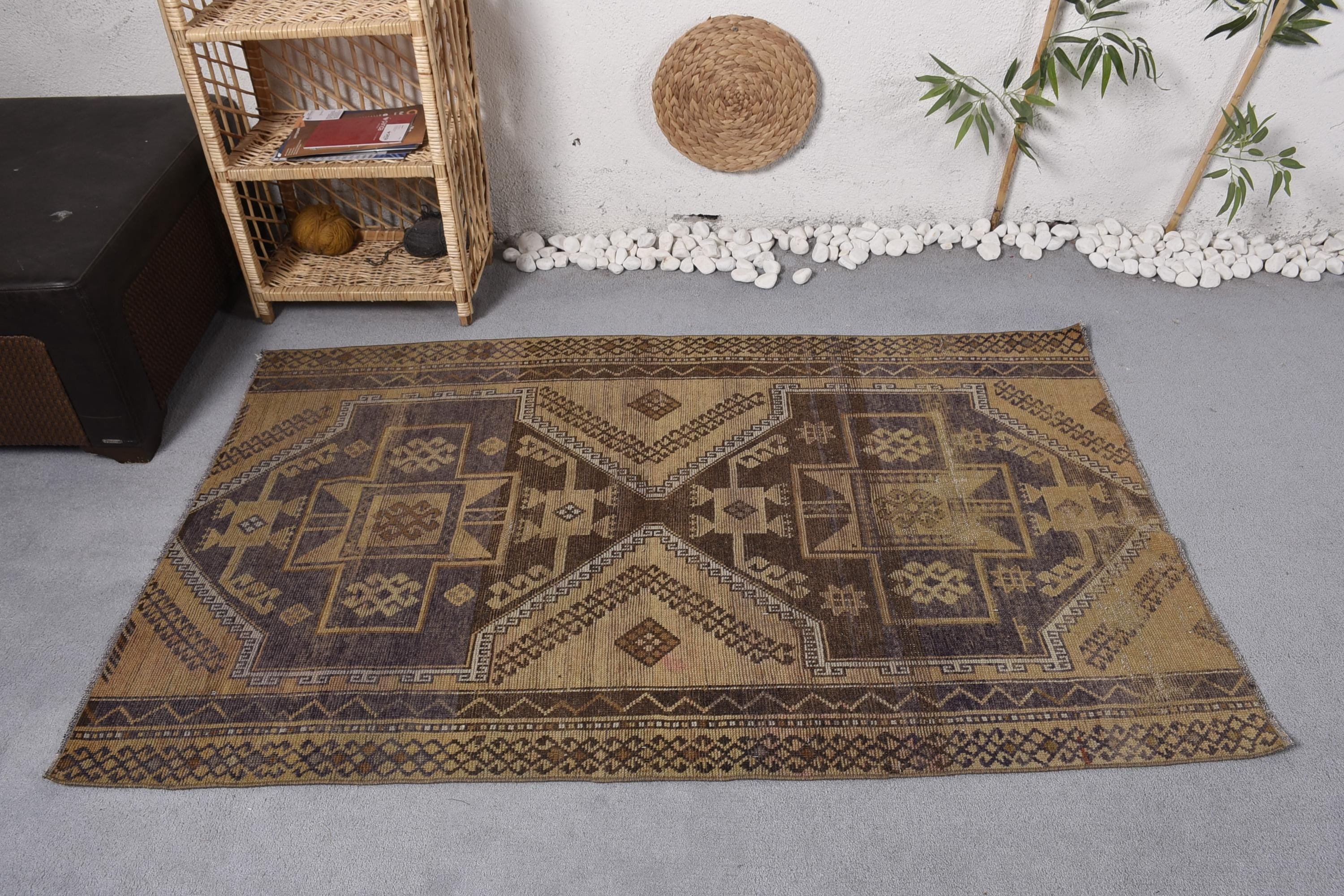 3.6x5.7 ft Accent Rugs, Handmade Rug, Wool Rugs, Statement Rug, Turkish Rugs, Bedroom Rugs, Nursery Rug, Brown Geometric Rugs, Vintage Rug