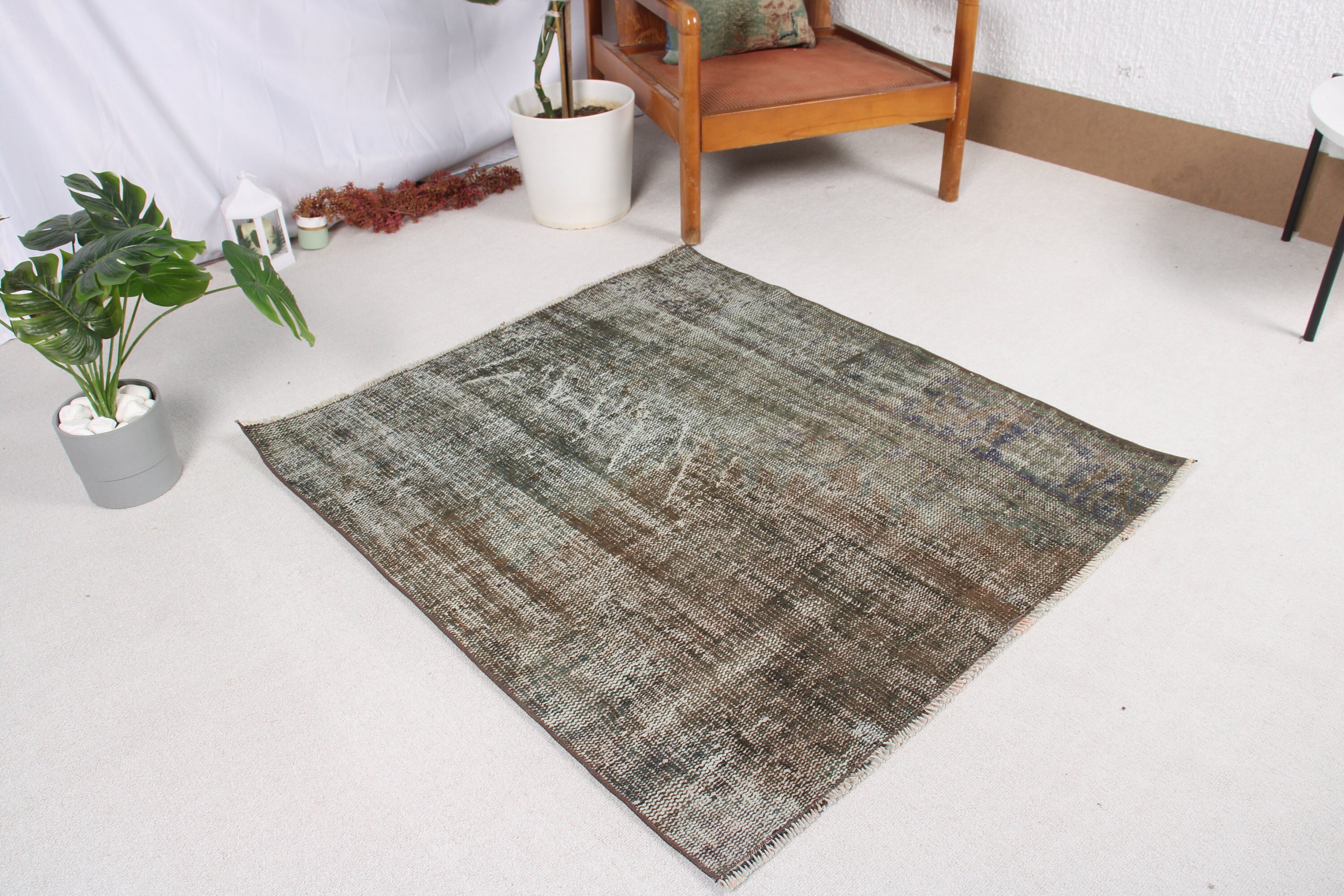 Turkish Rug, Rugs for Door Mat, Wool Rug, Brown Cool Rug, Kitchen Rug, 3.3x3.7 ft Small Rug, Bath Rug, Old Rug, Vintage Rug, Home Decor Rug