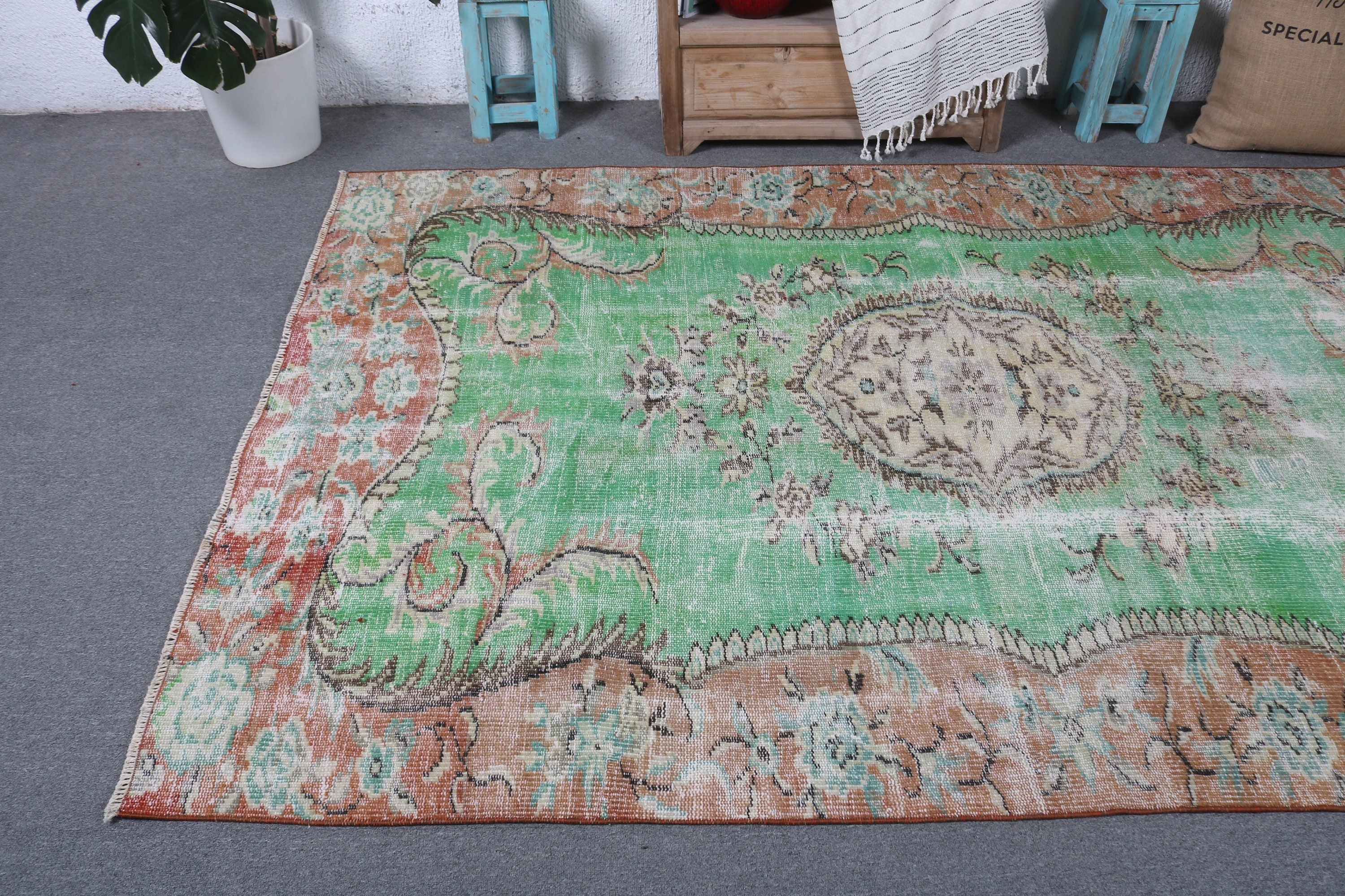 Yeşil Modern Halı, Oryantal Halı, Yemek Odası Halıları, Salon Halıları, Türk Halısı, Vintage Dekor Halıları, 5.3x8 ft Büyük Halı, Vintage Halı, Antika Halı