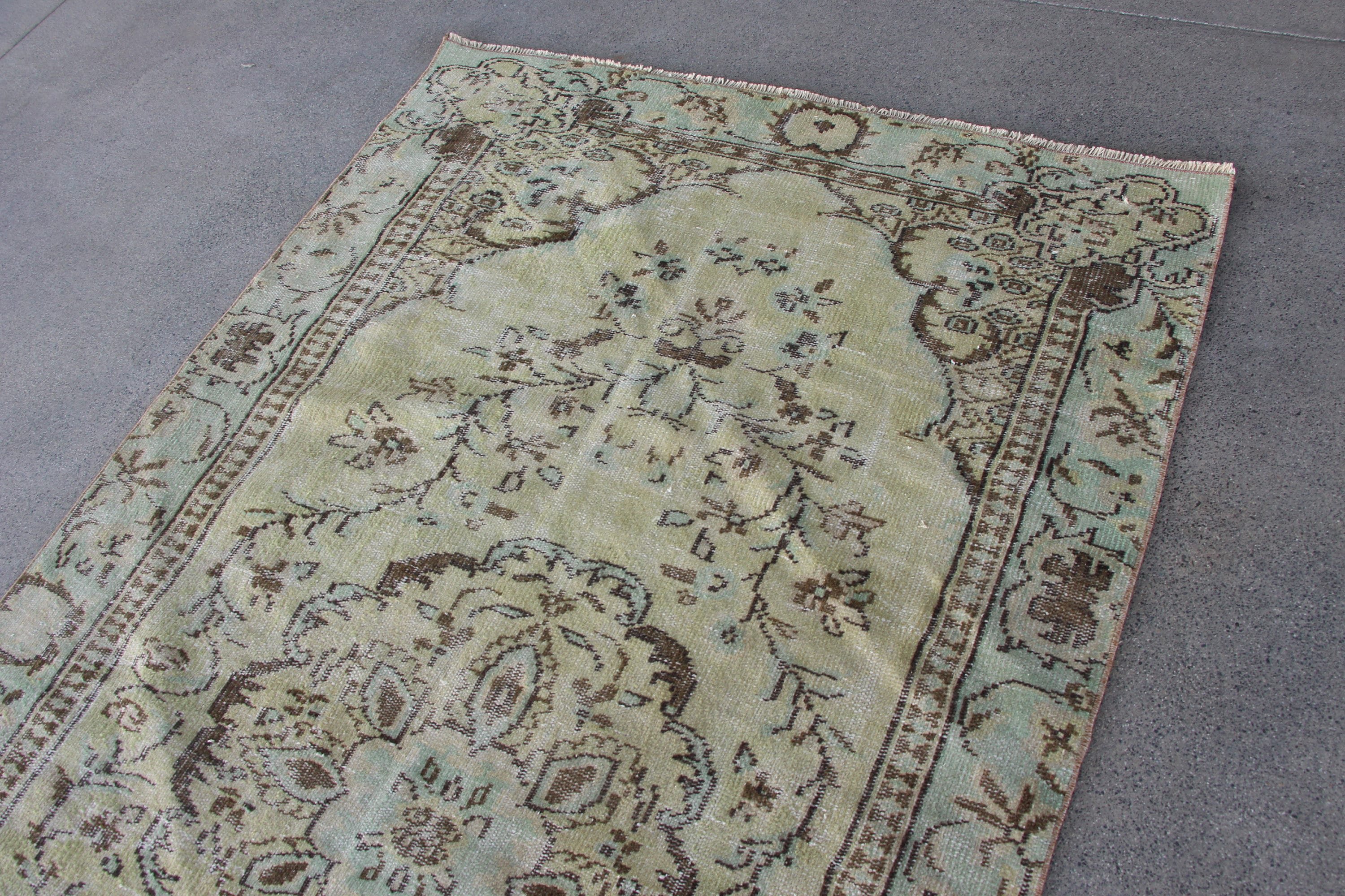 Vintage Halılar, Düz Dokuma Halılar, Yatak Odası Halıları, Türk Halısı, 4,9x8,3 ft Büyük Halılar, Oturma Odası Halısı, Yün Halı, Yeşil Oushak Halı