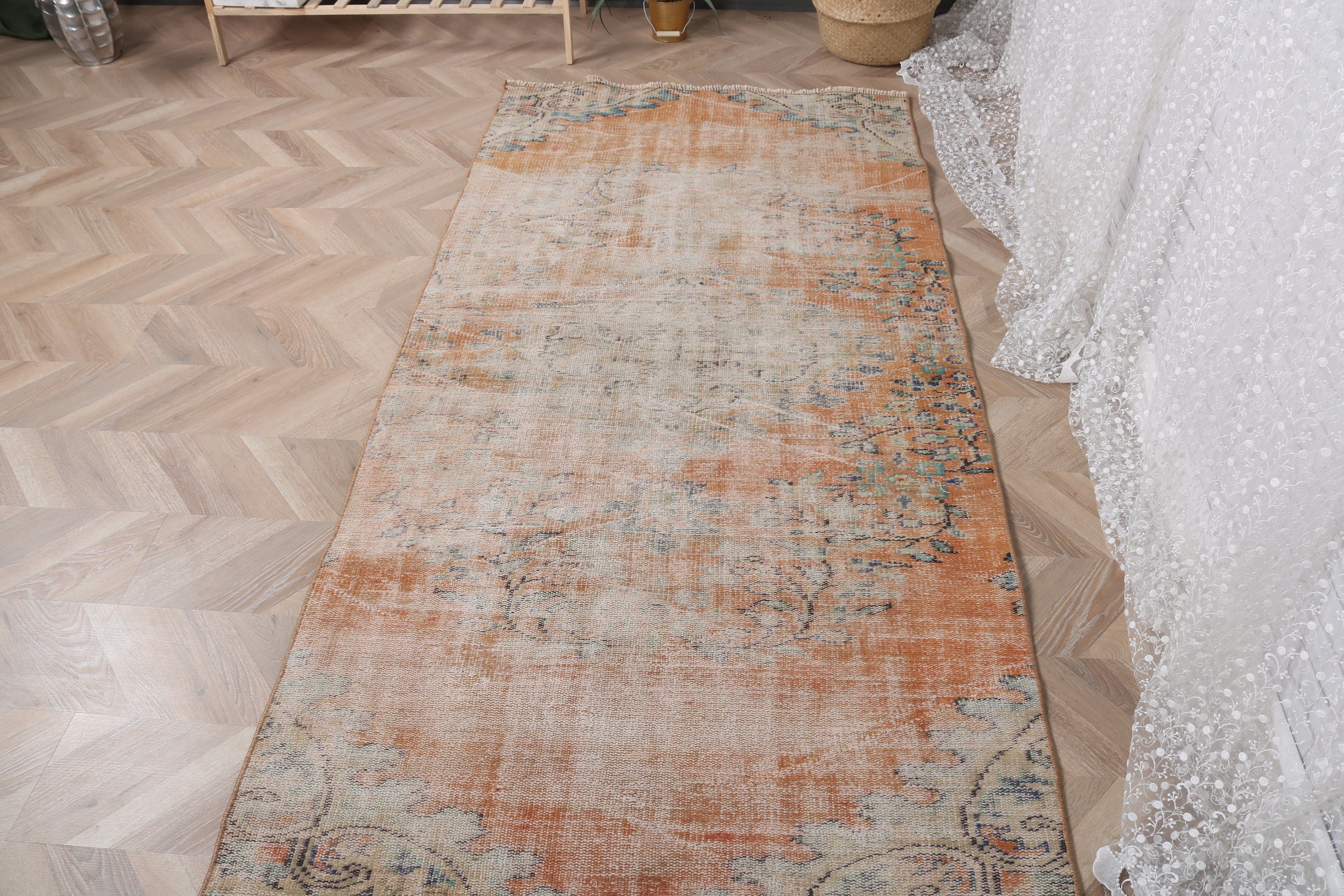 Orange Floor Rug, Vintage Area Rug, Cool Rugs, Vintage Rug, Turkish Rugs, 3.5x7.6 ft Area Rugs, Office Rug, Dining Room Rugs