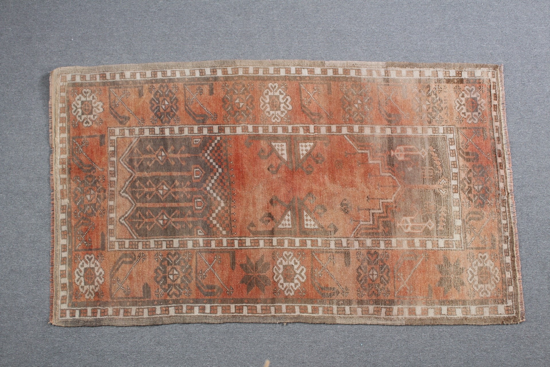 Vintage Dekor Halı, Yatak Odası Halısı, Turuncu Mutfak Halısı, 3.8x6.6 ft Alan Halısı, Oturma Odası Halıları, Vintage Halılar, Türk Halısı, Mutfak Halısı