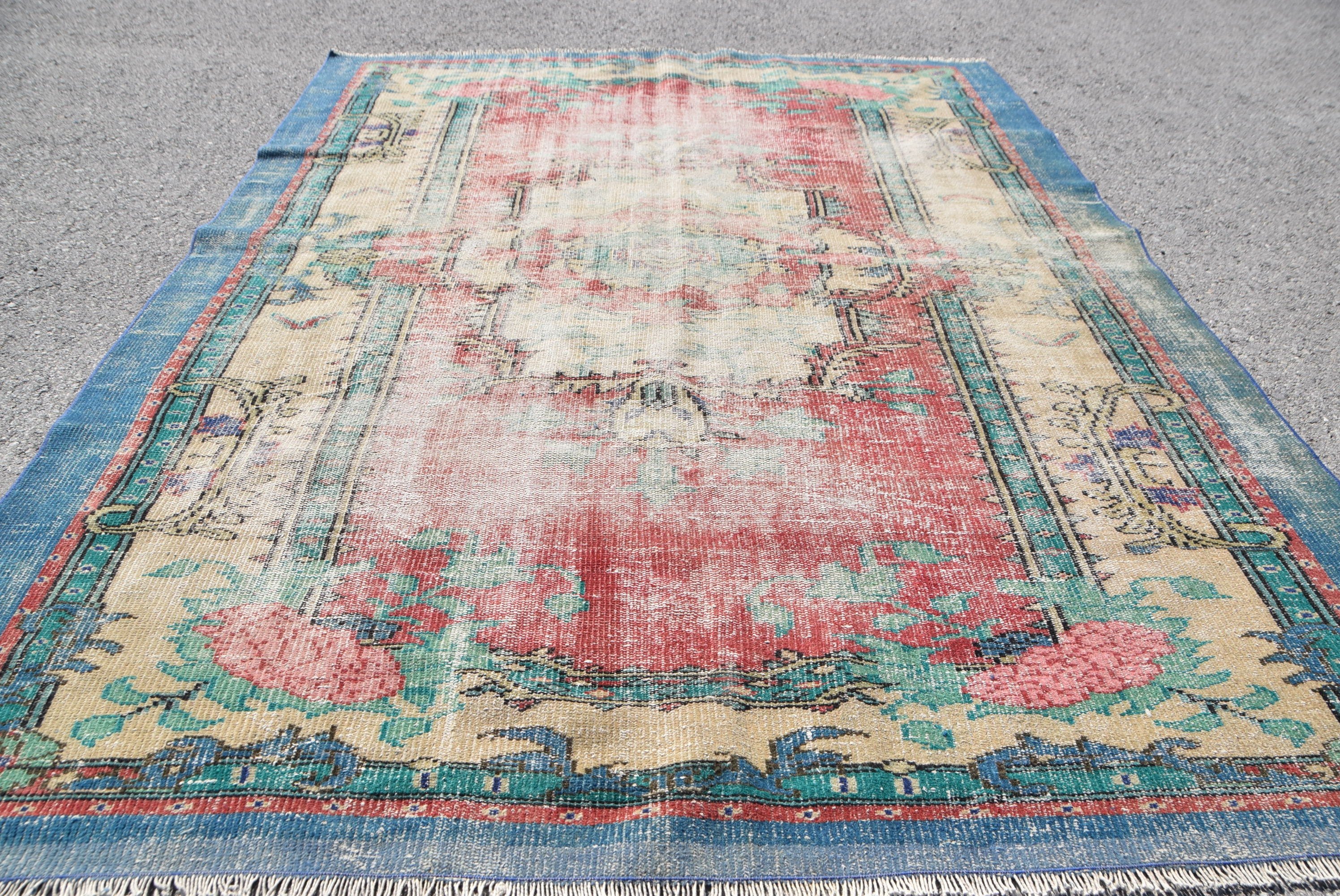 Salon Rugs, Vintage Rug, Anatolian Rug, Dining Room Rug, Distressed Rug, 6.3x8.8 ft Large Rug, Home Decor Rug, Red Bedroom Rug, Turkish Rug