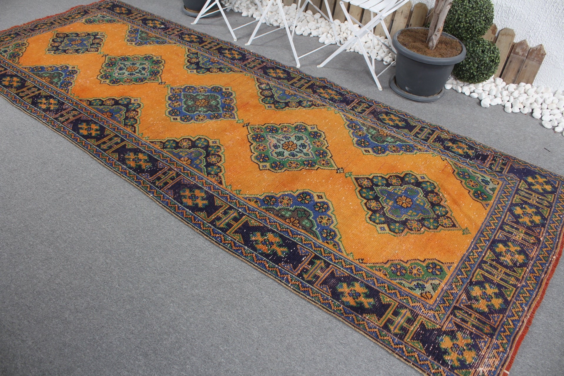 Stair Rugs, Turkish Rug, 4.3x11.3 ft Runner Rugs, Orange Bedroom Rug, Corridor Rug, Oriental Rug, Vintage Rugs, Nomadic Rug