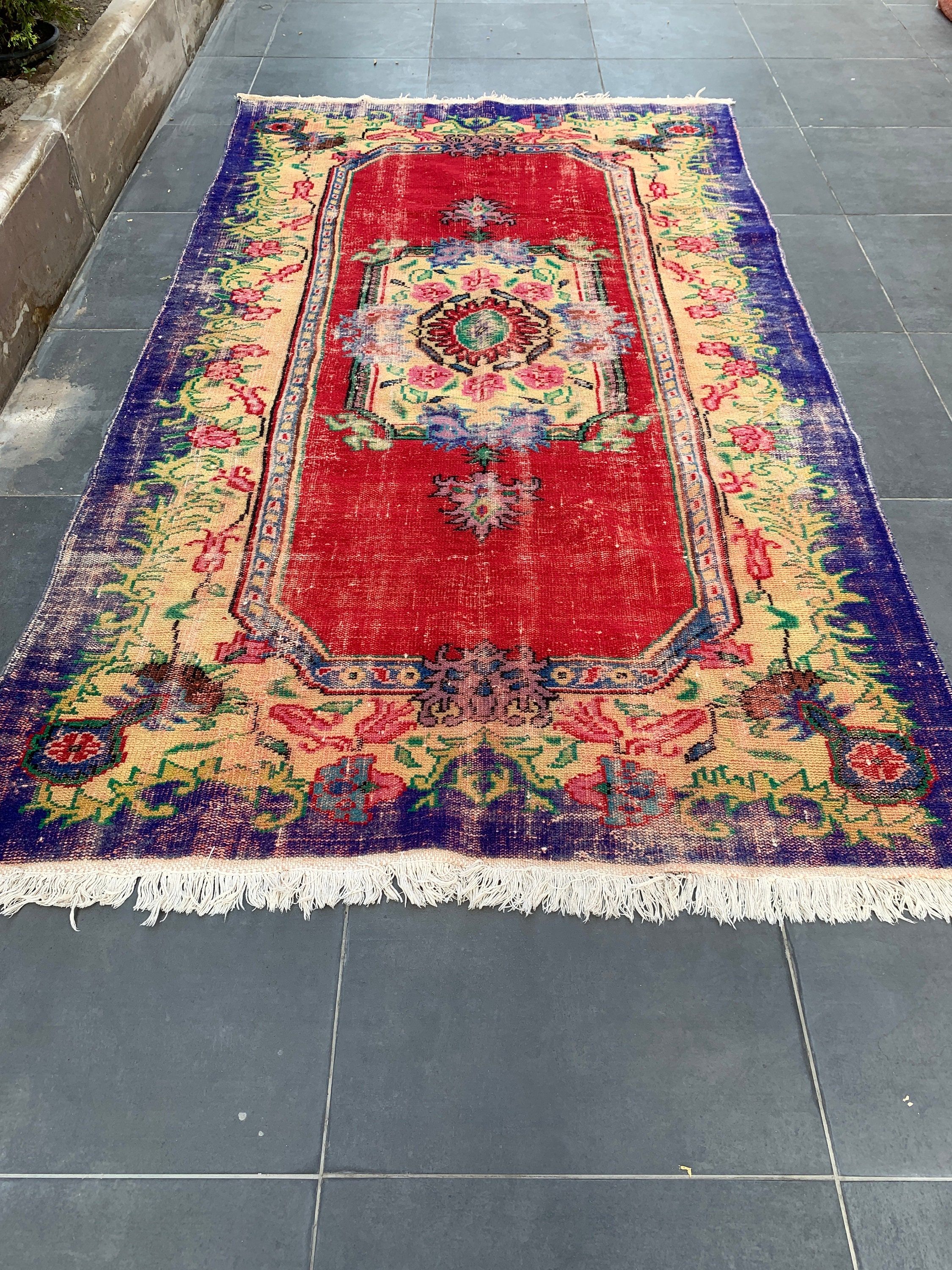 Turkish Rug, 5.2x7.7 ft Large Rugs, Living Room Rug, Distressed Rug, Vintage Rug, Floor Rugs, Red Wool Rug, Bedroom Rug