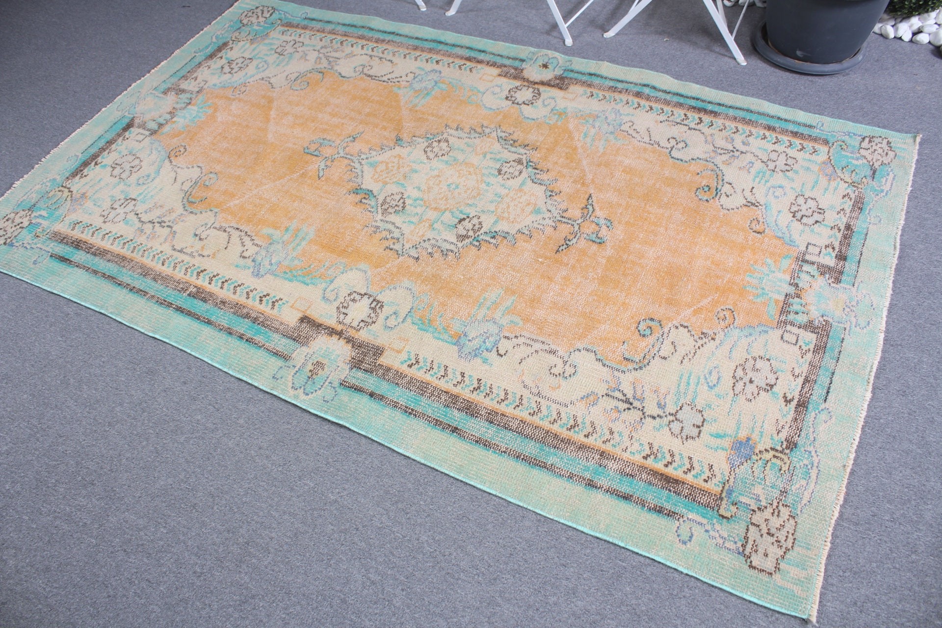 Nursery Rugs, 4.5x7 ft Area Rugs, Ethnic Rug, Turkish Rug, Vintage Rug, Dining Room Rug, Antique Rugs, Orange Oushak Rug