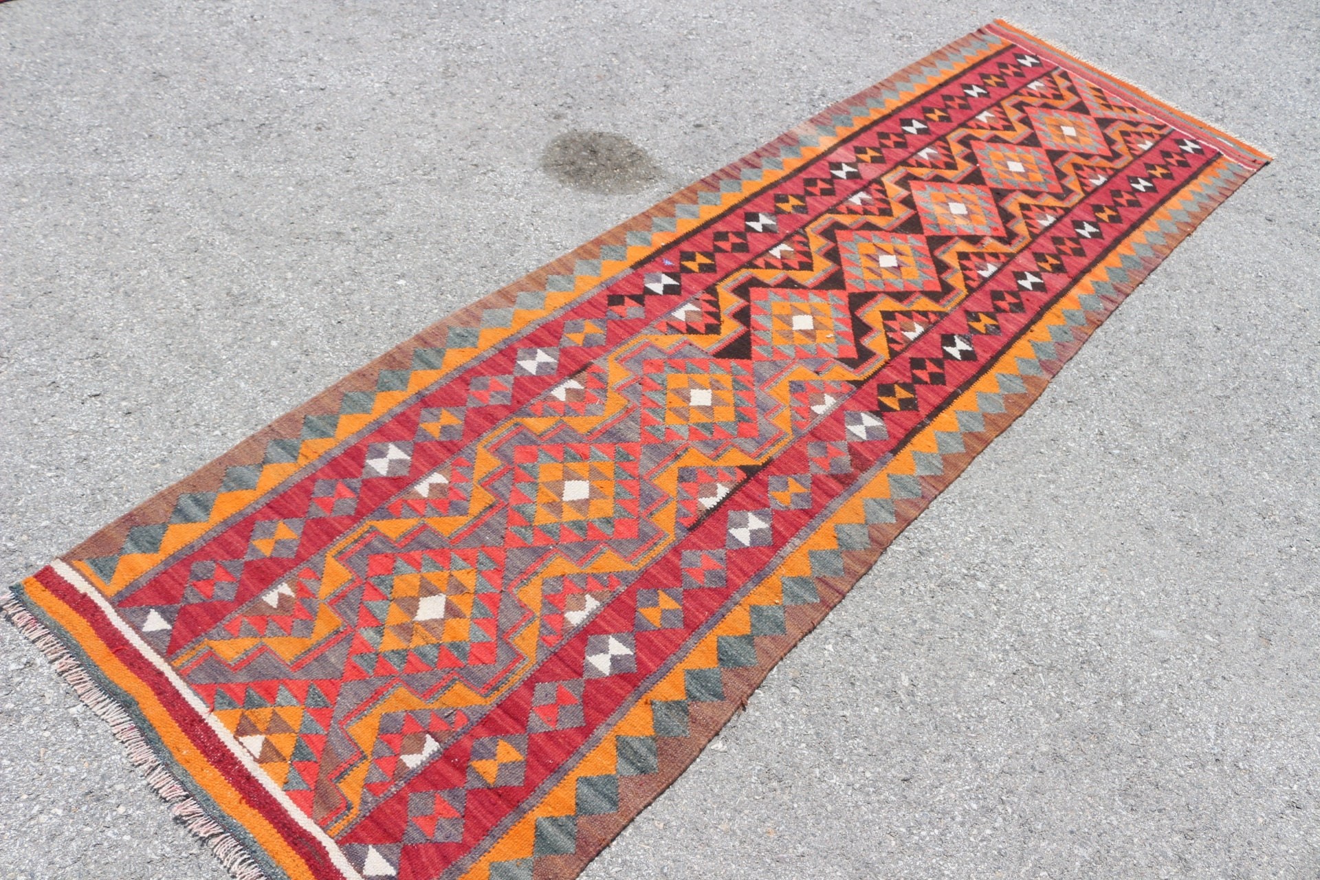 Kitchen Rugs, Floor Rug, Art Rug, Vintage Rug, Orange Floor Rug, Turkish Rug, Rugs for Runner, 2.7x9.3 ft Runner Rug, Ethnic Rug, Stair Rug