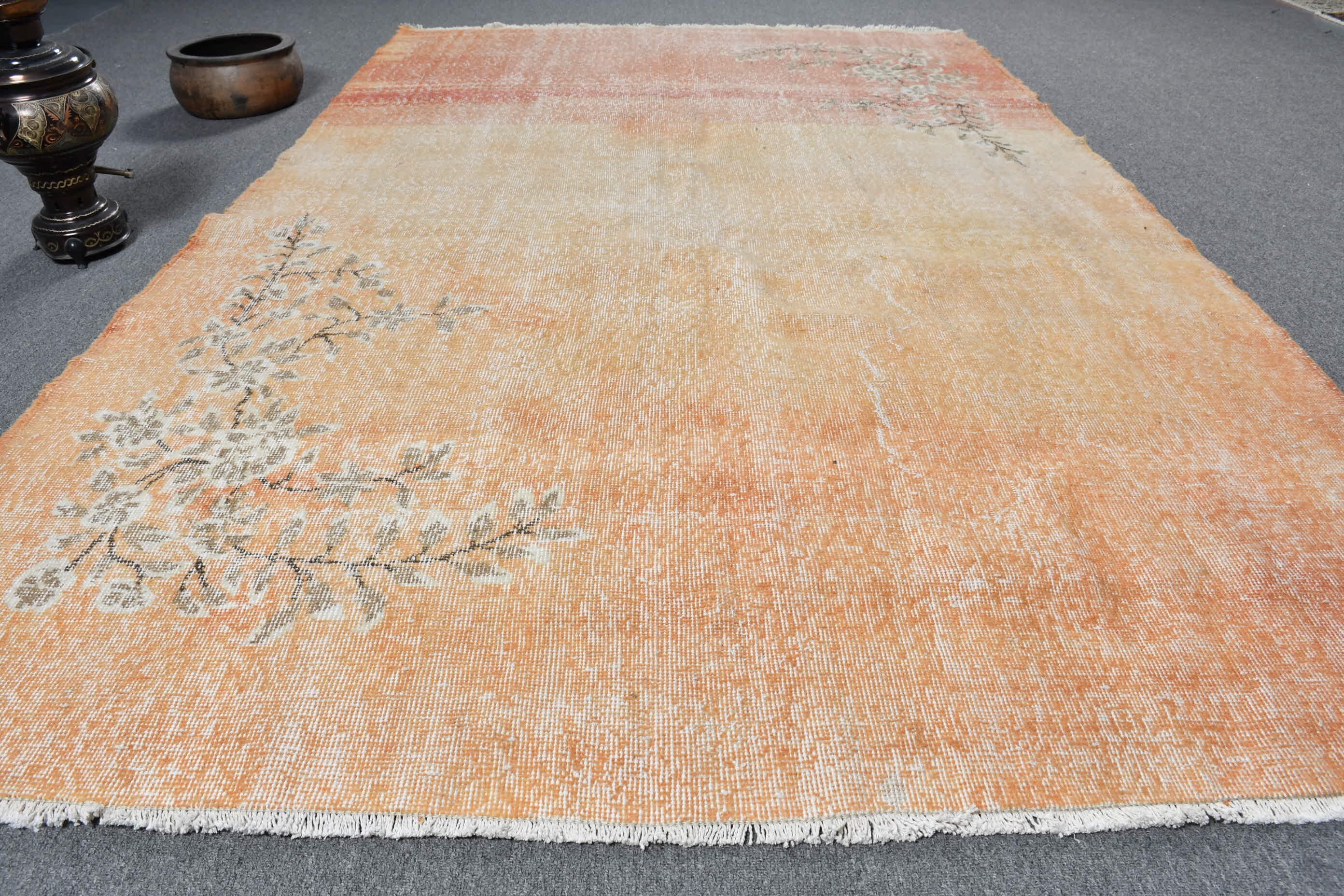 Living Room Rug, Turkish Rug, Pastel Rugs, Orange Oriental Rug, 5.6x8.7 ft Large Rug, Bedroom Rugs, Vintage Rug, Wool Rugs