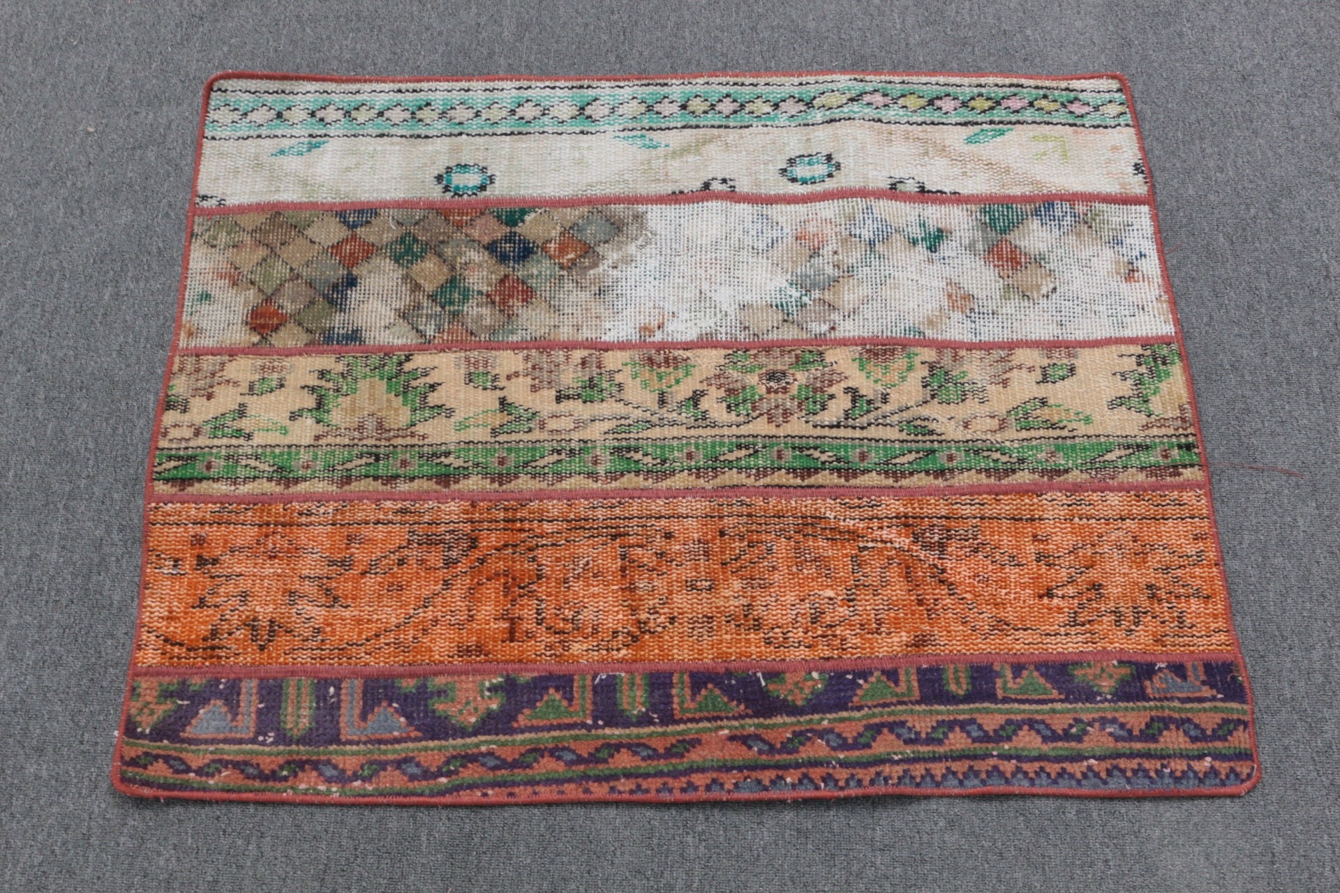 Kapı Paspas Halıları, 2.4x3.2 ft Küçük Halı, Vintage Halılar, Bej Oushak Halılar, Antika Halı, Mutfak Halısı, Fas Halıları, Türk Halısı, Organik Halılar