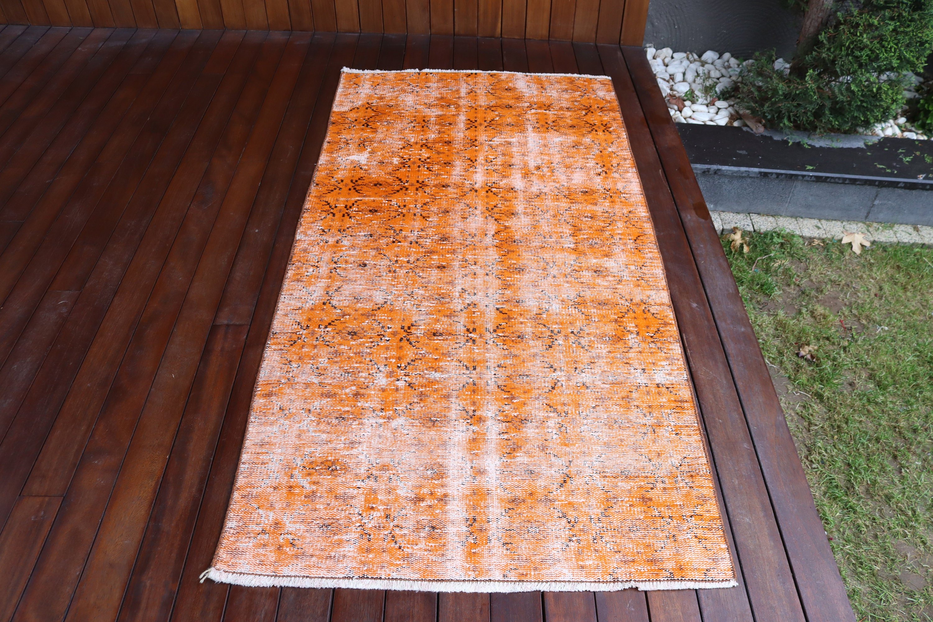 Turuncu Düz Dokuma Halılar, Geometrik Halı, 3,1x6,4 ft Vurgulu Halı, Antika Halılar, Dekoratif Halılar, Türk Halısı, Vintage Halı, Çocuk Halıları