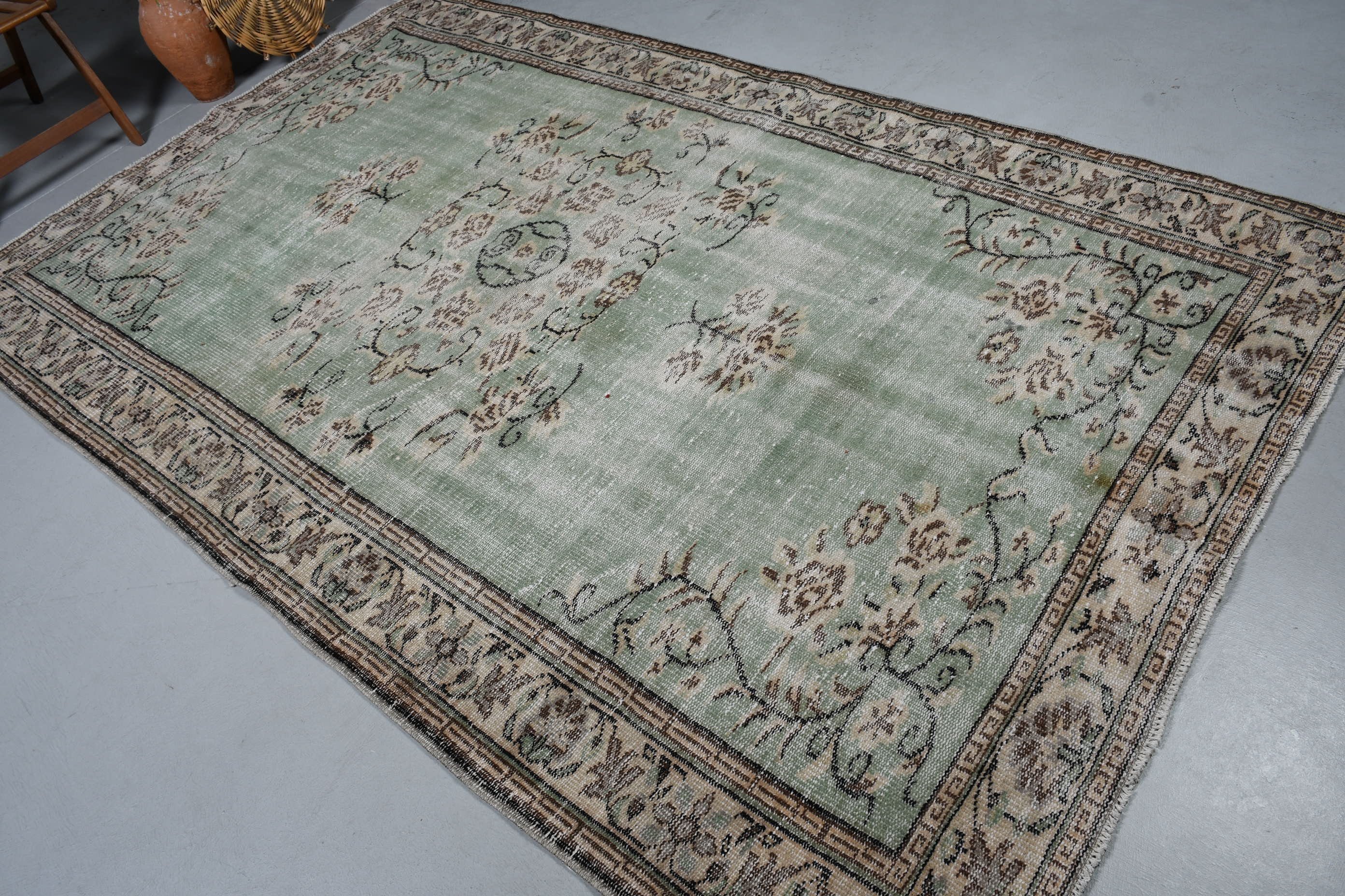 Yemek Odası Halısı, Türk Halısı, 5.8x9.3 ft Büyük Halı, Yatak Odası Halısı, Eski Halı, Anadolu Halısı, Ev Dekorasyonu Halısı, Yeşil Anadolu Halısı, Vintage Halılar