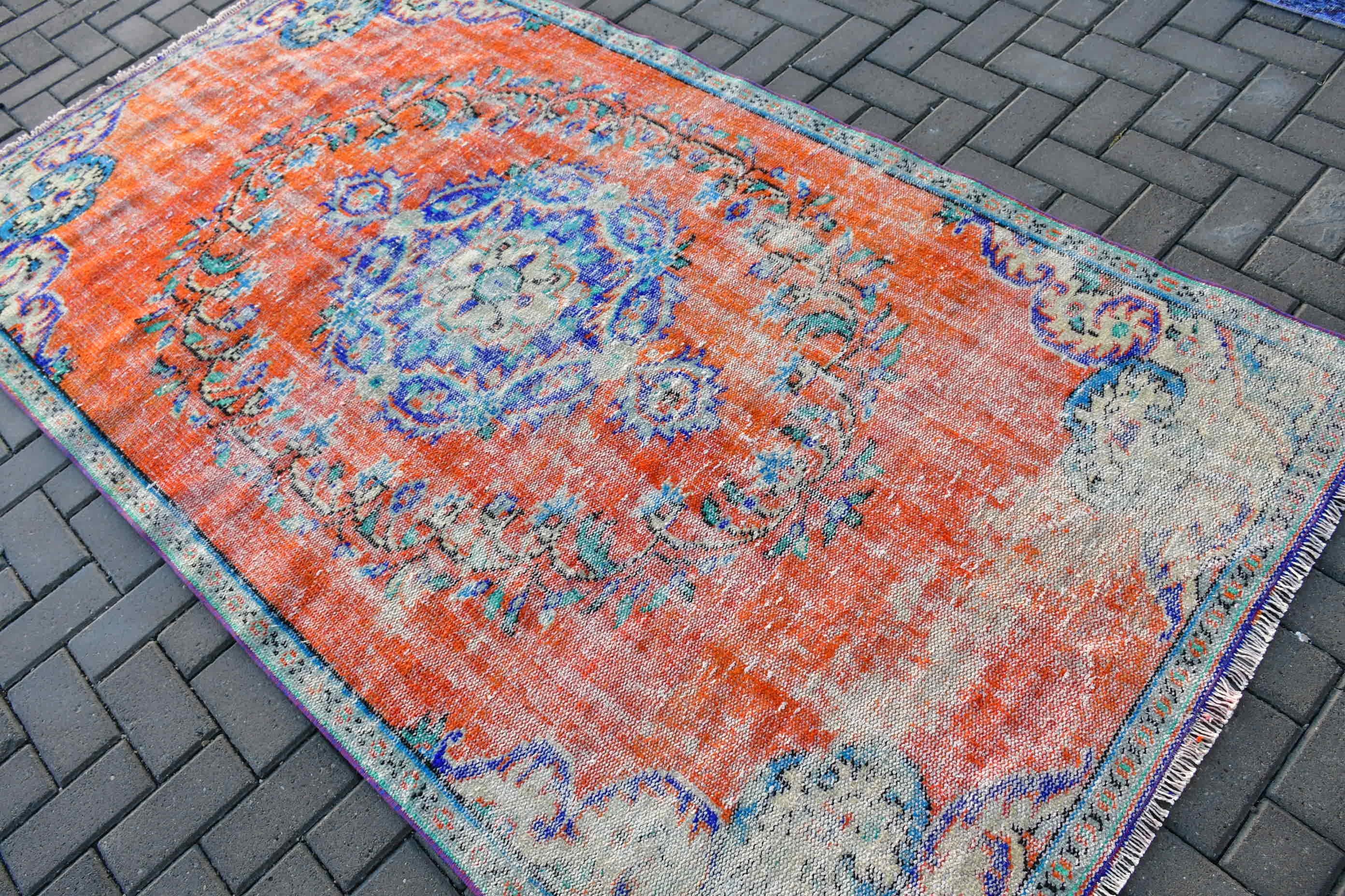 Orange Cool Rugs, 4.5x8.1 ft Area Rugs, Kitchen Rug, Dining Room Rug, Floor Rug, Vintage Rug, Rugs for Area, Turkish Rug