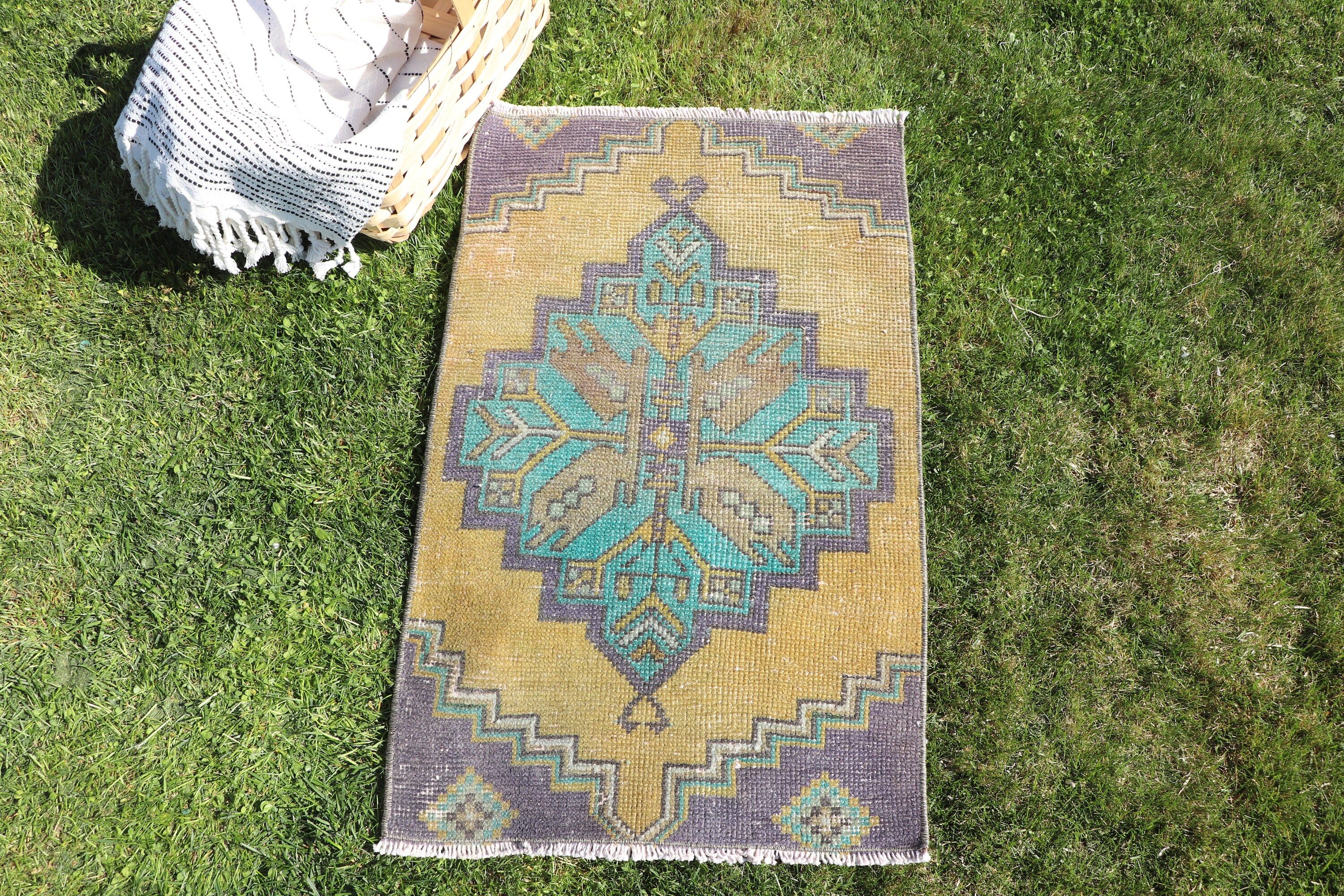 Boho Halı, Araba Paspas Halısı, Türk Halısı, Vintage Halılar, El Dokuma Halı, Sarı El Dokuma Halılar, 1.5x2.5 ft Küçük Halılar, Çocuk Halıları, Düz Dokuma Halılar