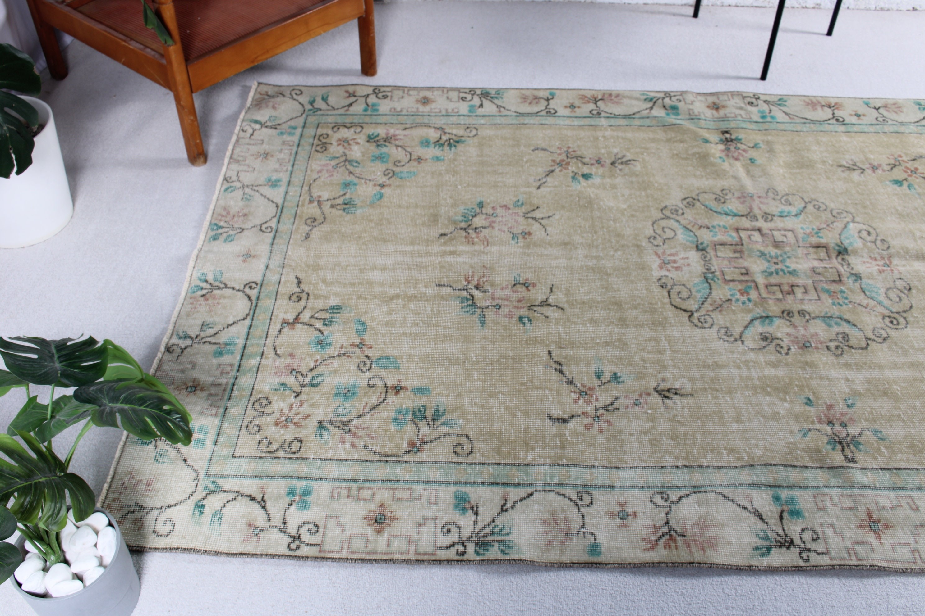 5.1x8.5 ft Büyük Halı, Yün Halılar, Türk Halısı, Vintage Halı, Boho Halı, Bej Boho Halı, Sanatsal Halılar, Büyük Vintage Halı, Büyük Boho Halı