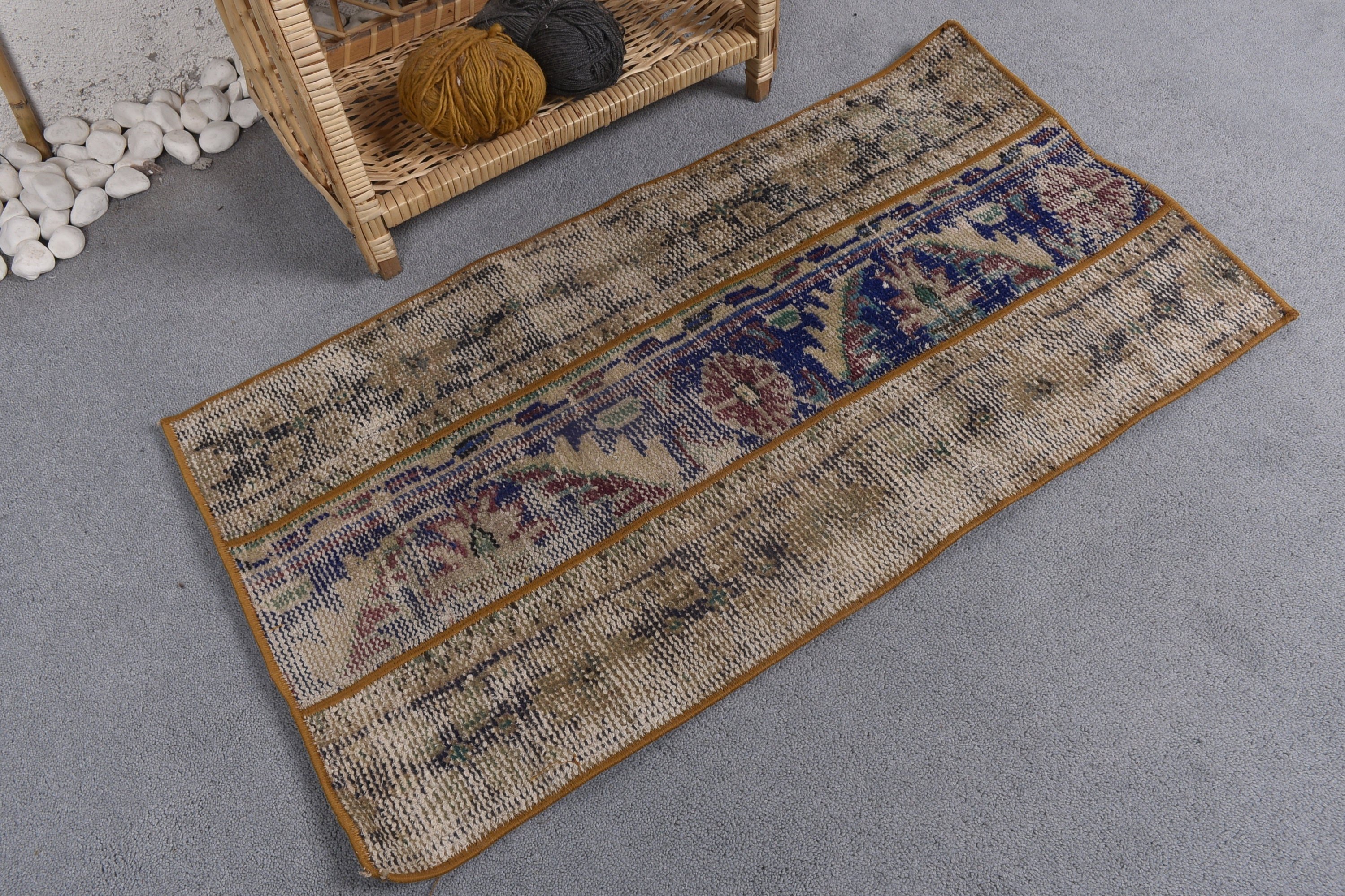 Door Mat Rugs, Old Rug, Oushak Rugs, Turkish Rugs, Blue Anatolian Rugs, Vintage Rug, Kitchen Rug, 1.7x3.2 ft Small Rug