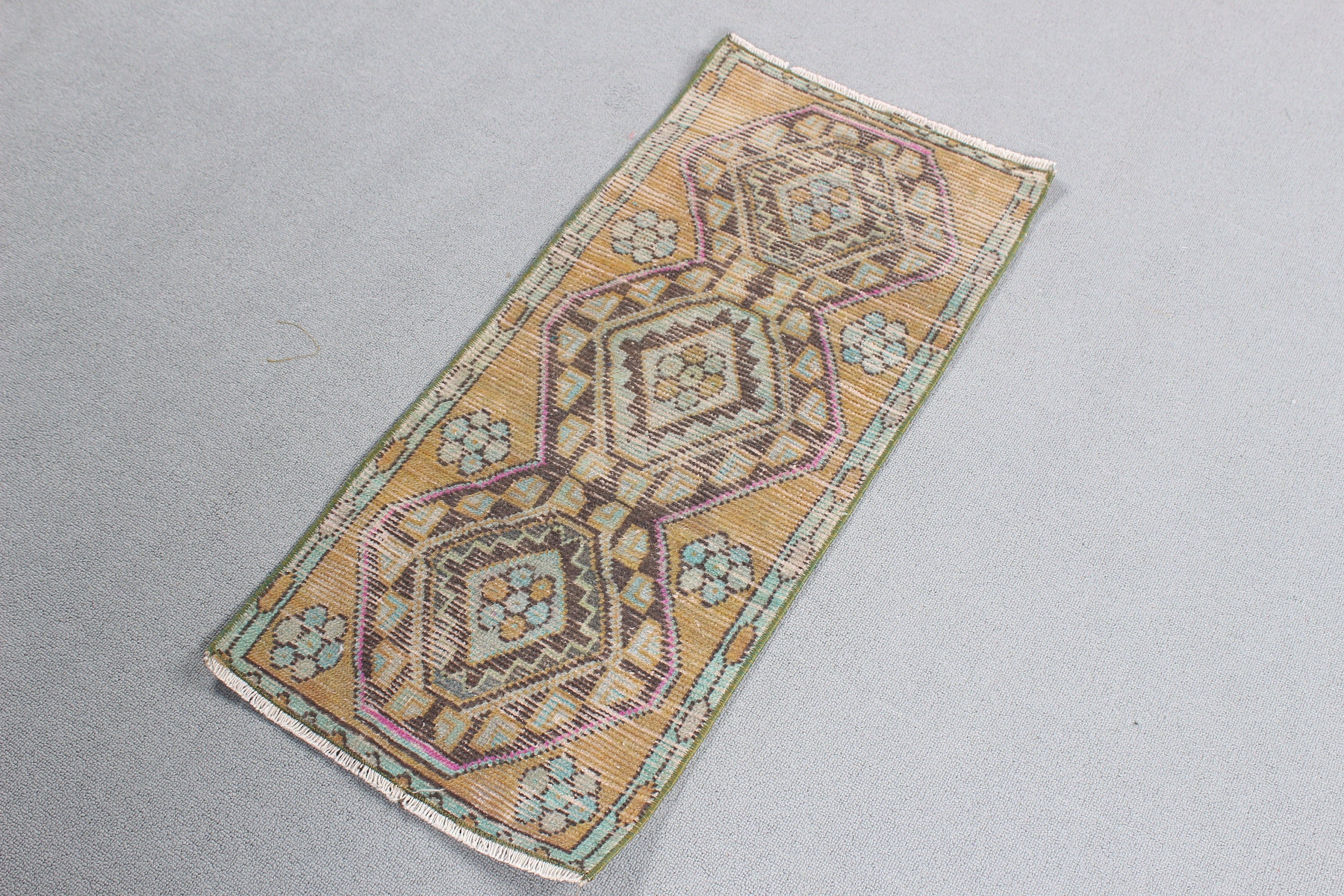 Car Mat Rugs, Brown Cool Rugs, Vintage Rug, 1.4x3 ft Small Rug, Turkish Rugs, Anatolian Rugs, Nursery Rug, Rugs for Entry