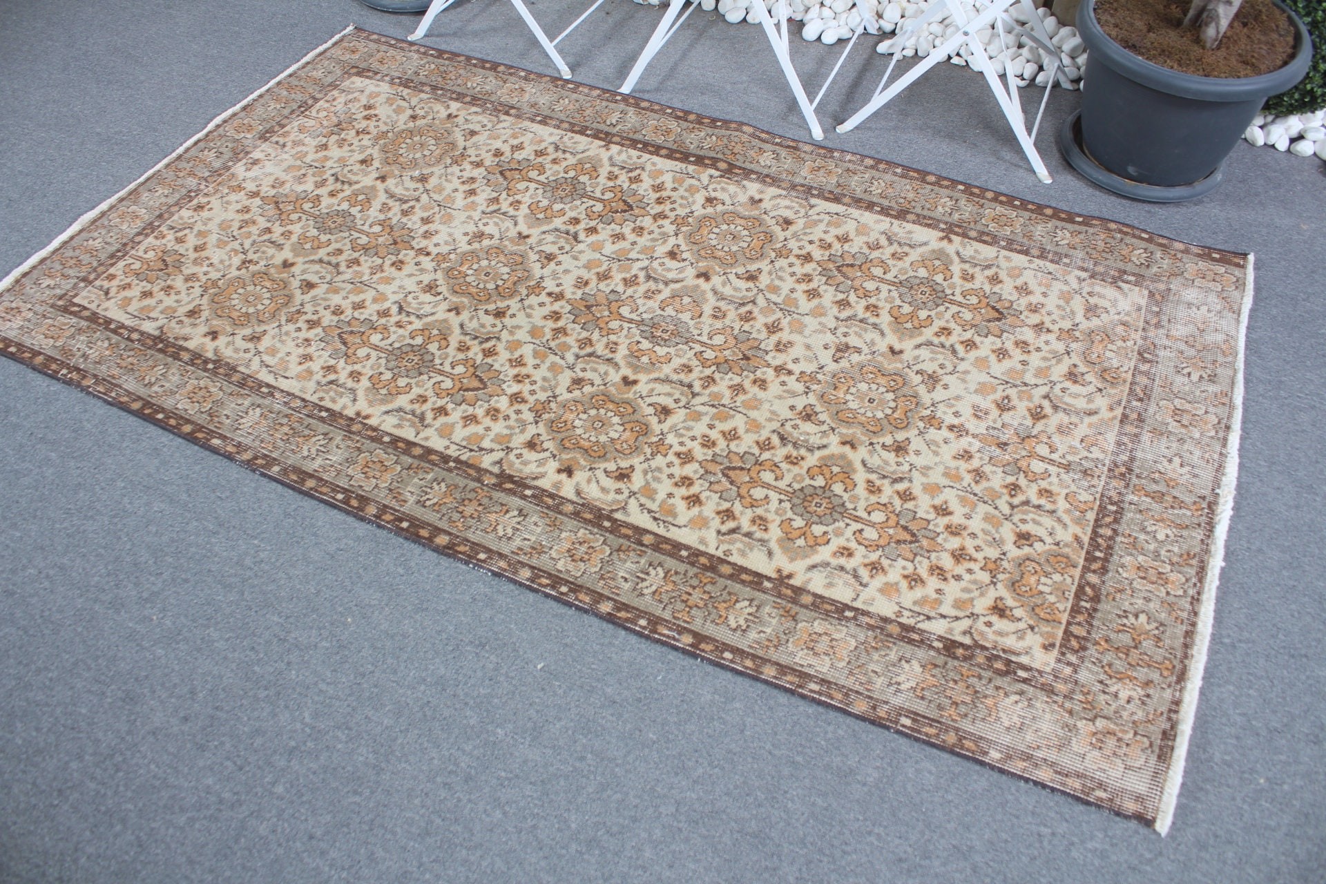 Wool Rug, Old Rug, Turkish Rugs, Kitchen Rug, Rugs for Bedroom, Oushak Rug, 3.7x6.8 ft Area Rug, Vintage Rug, Floor Rugs, Brown Antique Rug