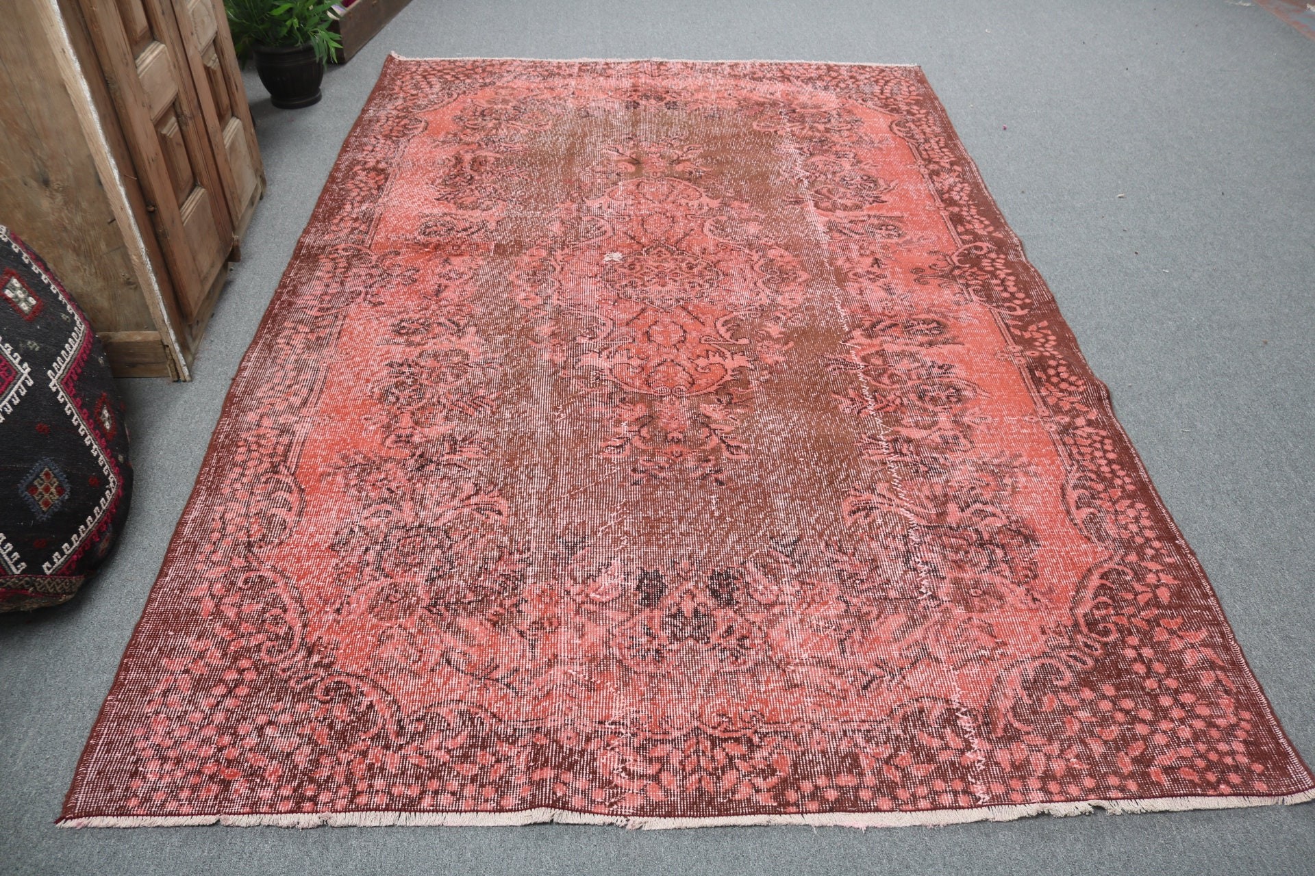 Turkish Rug, Salon Rugs, Red Oushak Rug, Vintage Rugs, Bedroom Rugs, Rugs for Large Vintage, Floor Rug, 5.8x9 ft Large Rugs, Kitchen Rug