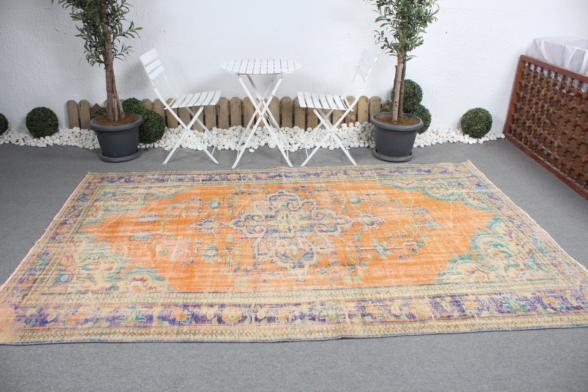 Retro Rug, Orange Cool Rugs, Kitchen Rugs, 5.9x9.5 ft Large Rug, Turkish Rugs, Vintage Rug, Dining Room Rugs, Floor Rugs, Living Room Rugs